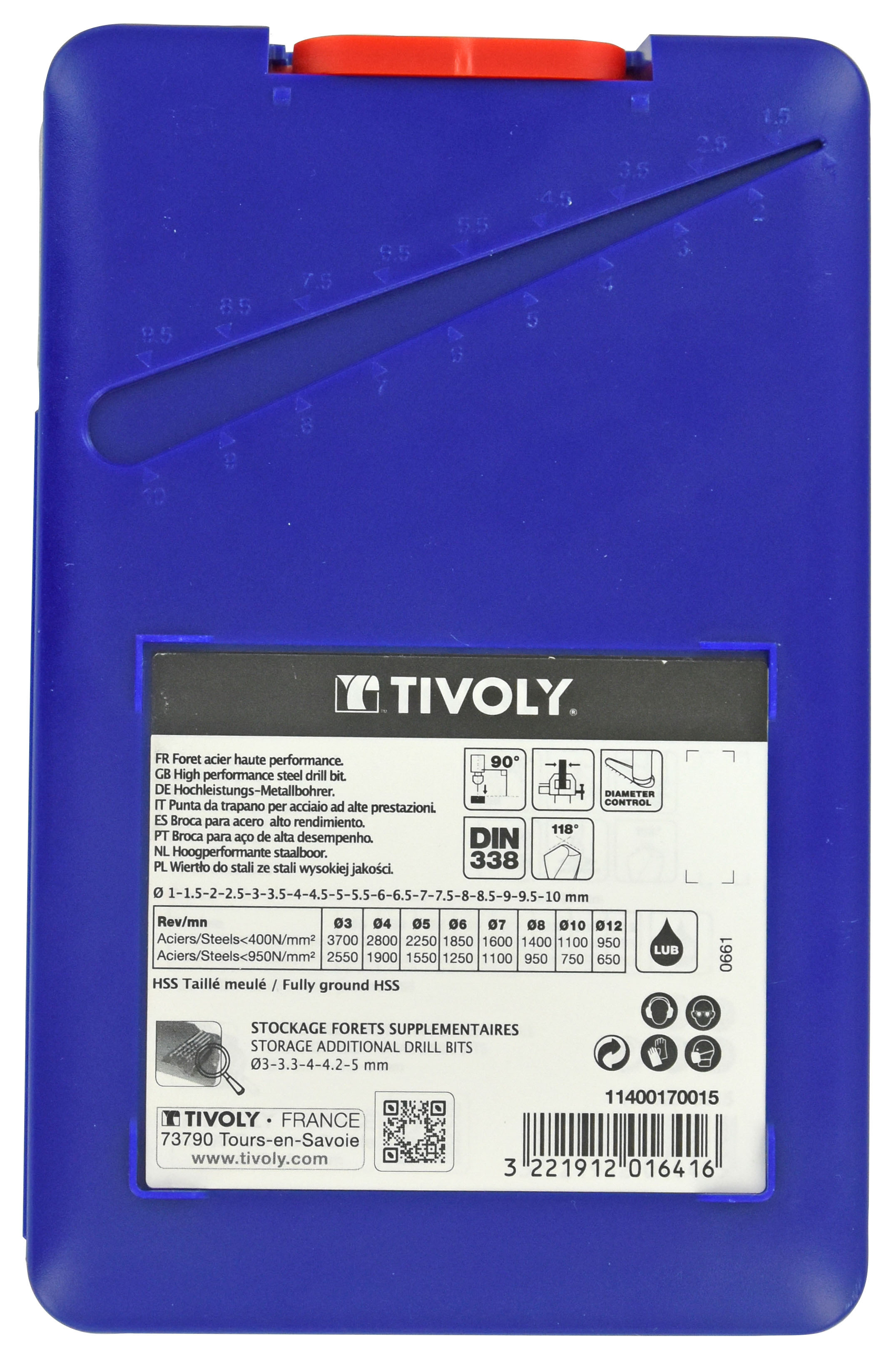 19 forets métaux HSS taillés meulés Ø 1 à 10mm par 1/2 TECHNIC TIVOLY - 11400170015