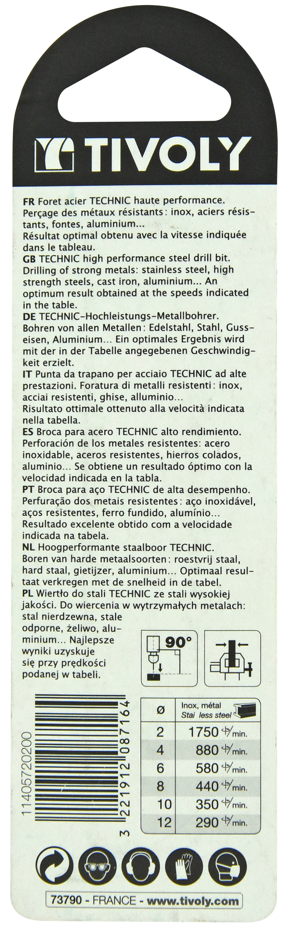 Foret métaux HSS-E5 -Revêtu GOLD -DIN340 -h8 -Série longue -Pointe en croix Ø: 2 L: 85 TIVOLY - 11405720200