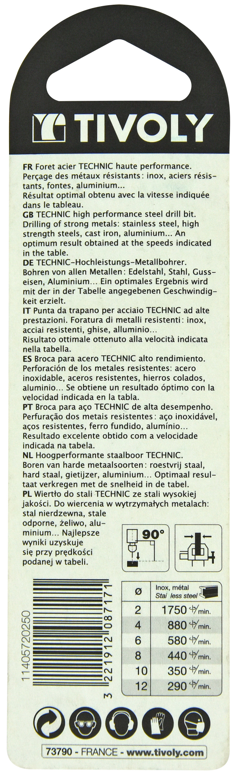 Foret métaux HSS-E5 -Revêtu GOLD -DIN340 -h8 -Série longue -Pointe en croix Ø: 2.5 L: 95 TIVOLY - 11405720250