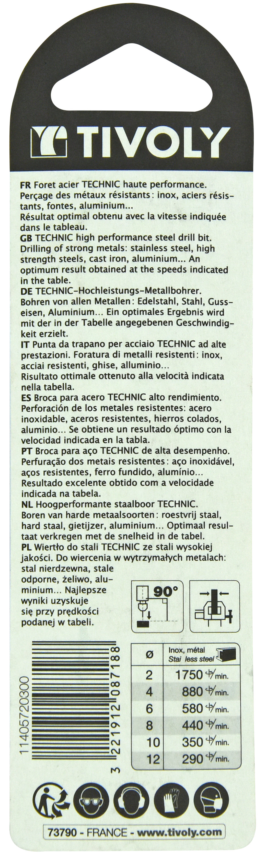 Foret métaux HSS-E5 -Revêtu GOLD -DIN340 -h8 -Série longue -Pointe en croix Ø: 3 L: 100 TIVOLY - 11405720300