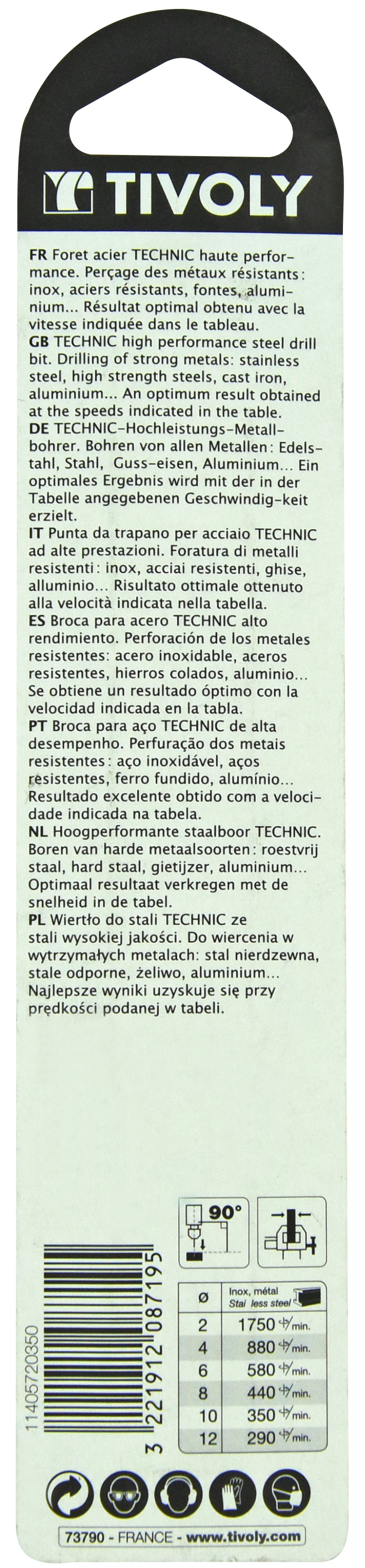 Foret métaux HSS-E5 -Revêtu GOLD -DIN340 -h8 -Série longue -Pointe en croix Ø: 3.5 L: 112 TIVOLY - 11405720350