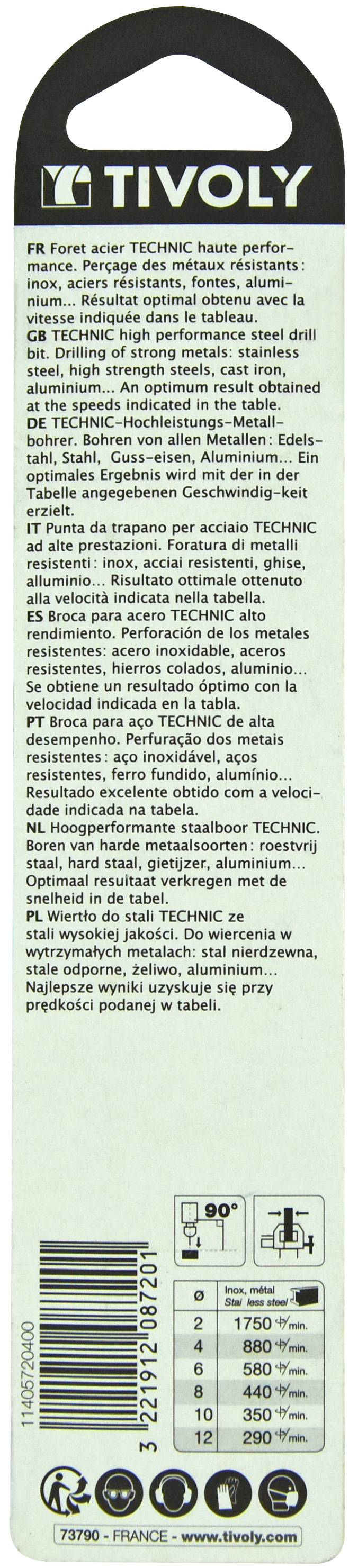 Foret métaux HSS-E5 -Revêtu GOLD -DIN340 -h8 -Série longue -Pointe en croix Ø: 4 L: 119 TIVOLY - 11405720400