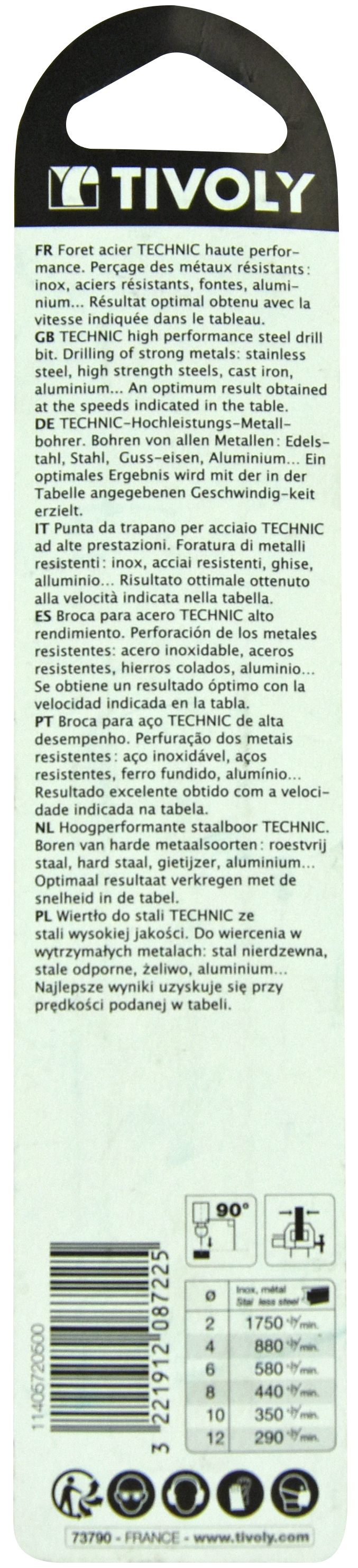 Foret métaux HSS-E5 -Revêtu GOLD -DIN340 -h8 -Série longue -Pointe en croix Ø: 5 L: 132 TIVOLY - 11405720500
