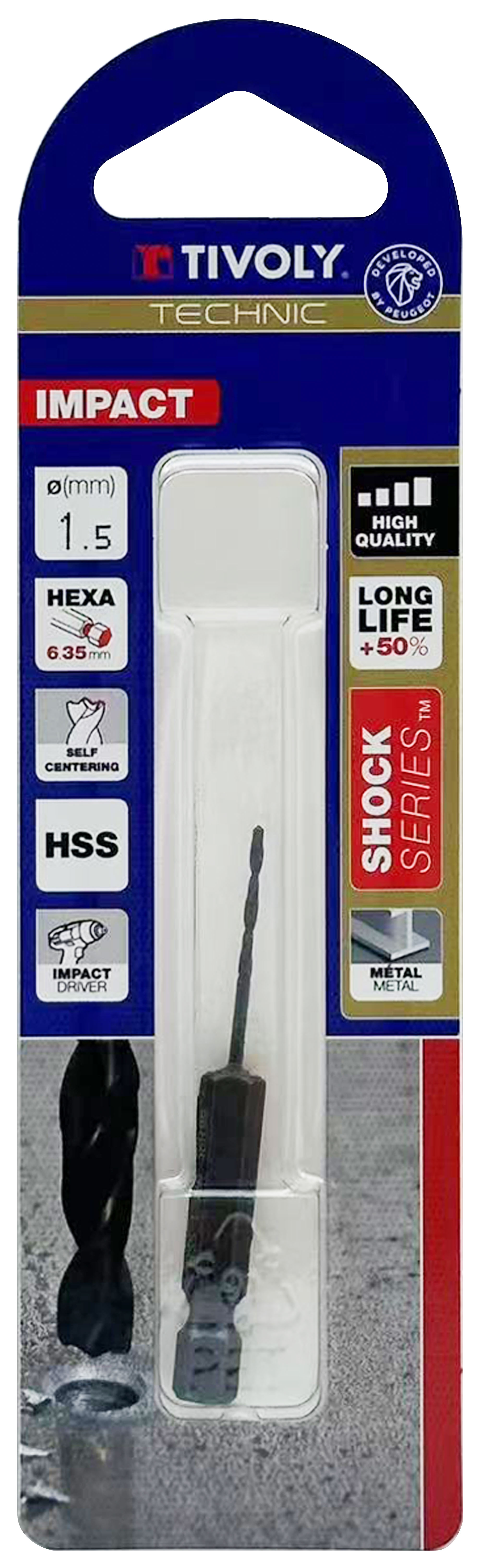 Foret métaux taillé meulé Shock Serie HSS -Revêtu STEAM -Affûtage spécial -Queue hexagonale Ø: 1.5 L: 65 TIVOLY - 11434320150