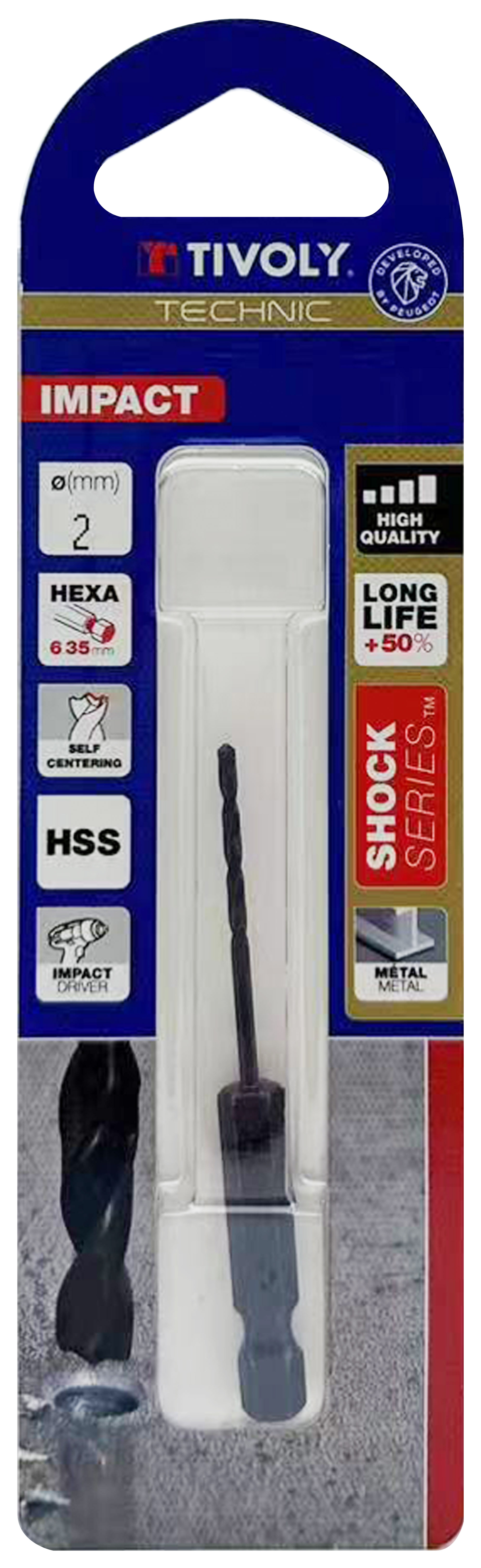 Foret métaux taillé meulé Shock Serie HSS -Revêtu STEAM -Affûtage spécial -Queue hexagonale Ø: 2 L: 68 TIVOLY - 11434320200