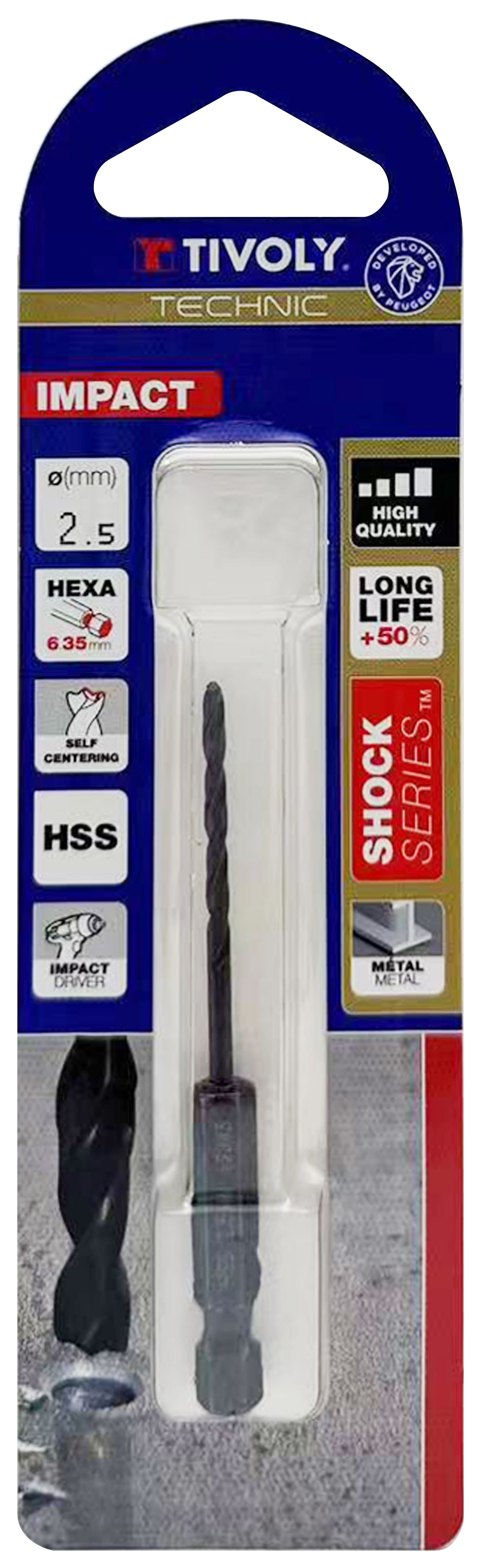 Foret métaux taillé meulé Shock Serie HSS -Revêtu STEAM -Affûtage spécial -Queue hexagonale Ø: 2.5 L: 76 TIVOLY - 11434320250