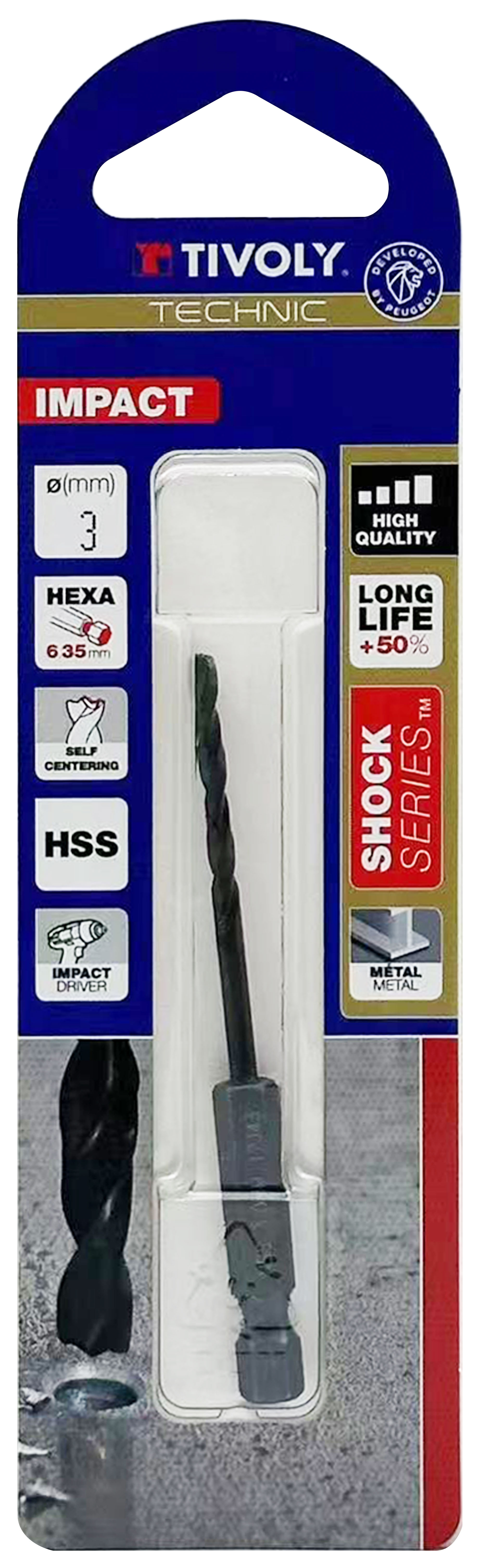 Foret métaux taillé meulé Shock Serie HSS -Revêtu STEAM -Affûtage spécial -Queue hexagonale Ø: 3 L: 80 TIVOLY - 11434320300