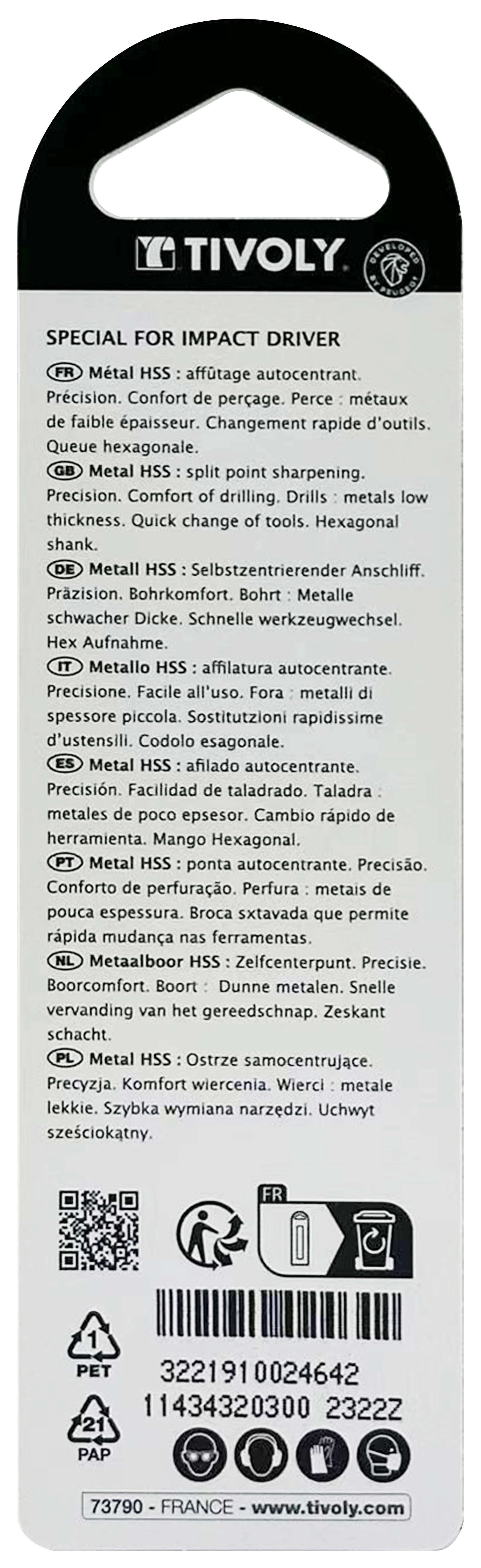 Foret métaux taillé meulé Shock Serie HSS -Revêtu STEAM -Affûtage spécial -Queue hexagonale Ø: 3 L: 80 TIVOLY - 11434320300