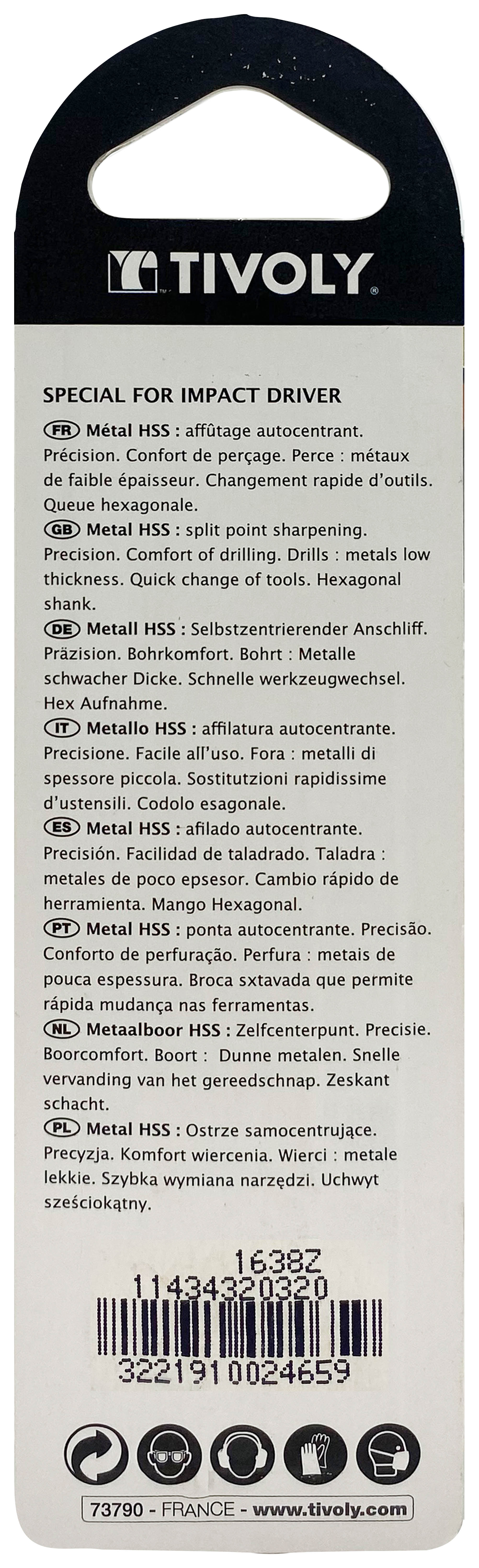Foret métaux taillé meulé Shock Serie HSS -Revêtu STEAM -Affûtage spécial -Queue hexagonale Ø: 3.2 L: 84 TIVOLY - 11434320320