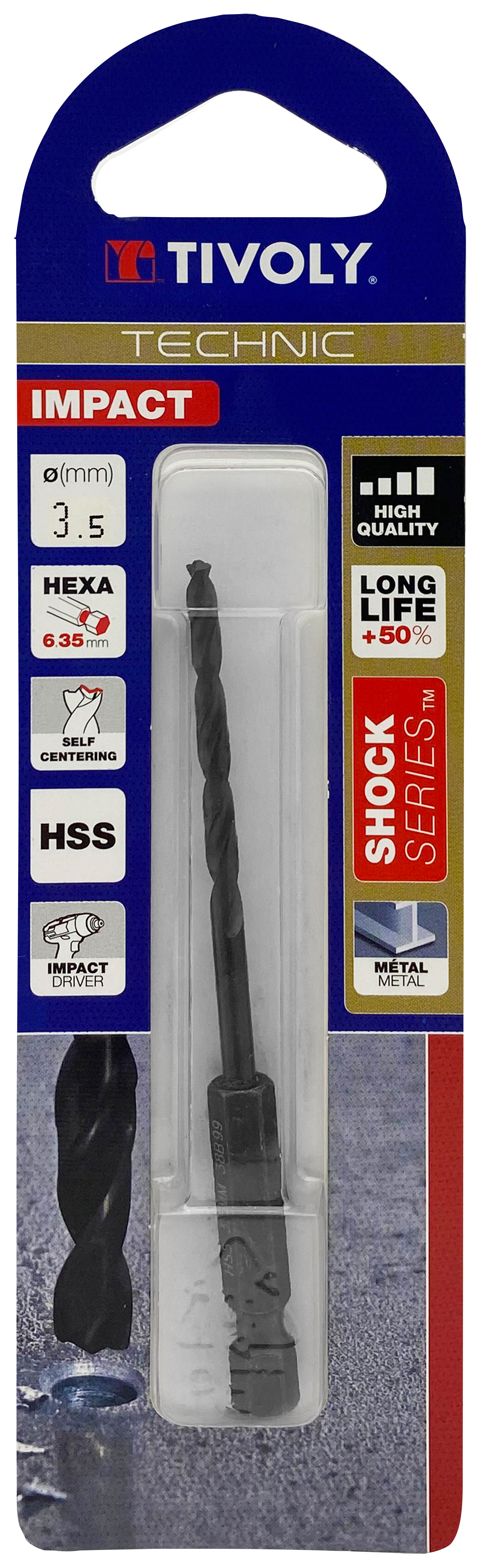 Foret métaux taillé meulé Shock Serie HSS -Revêtu STEAM -Affûtage spécial -Queue hexagonale Ø: 3.5 L: 89 TIVOLY - 11434320350