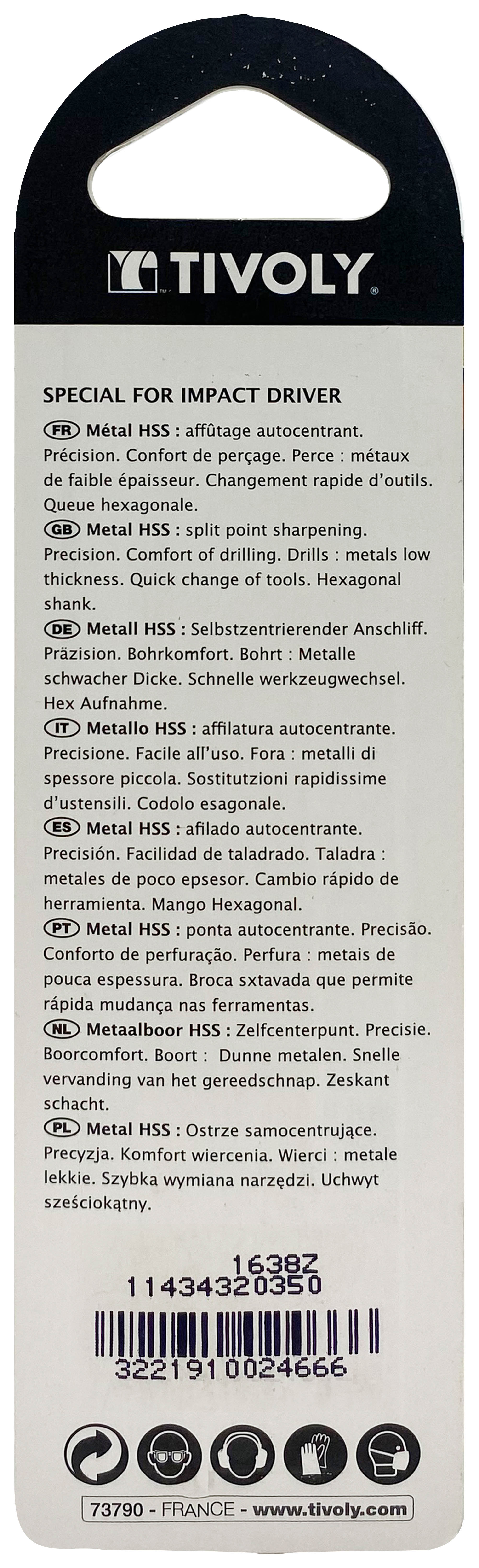 Foret métaux taillé meulé Shock Serie HSS -Revêtu STEAM -Affûtage spécial -Queue hexagonale Ø: 3.5 L: 89 TIVOLY - 11434320350