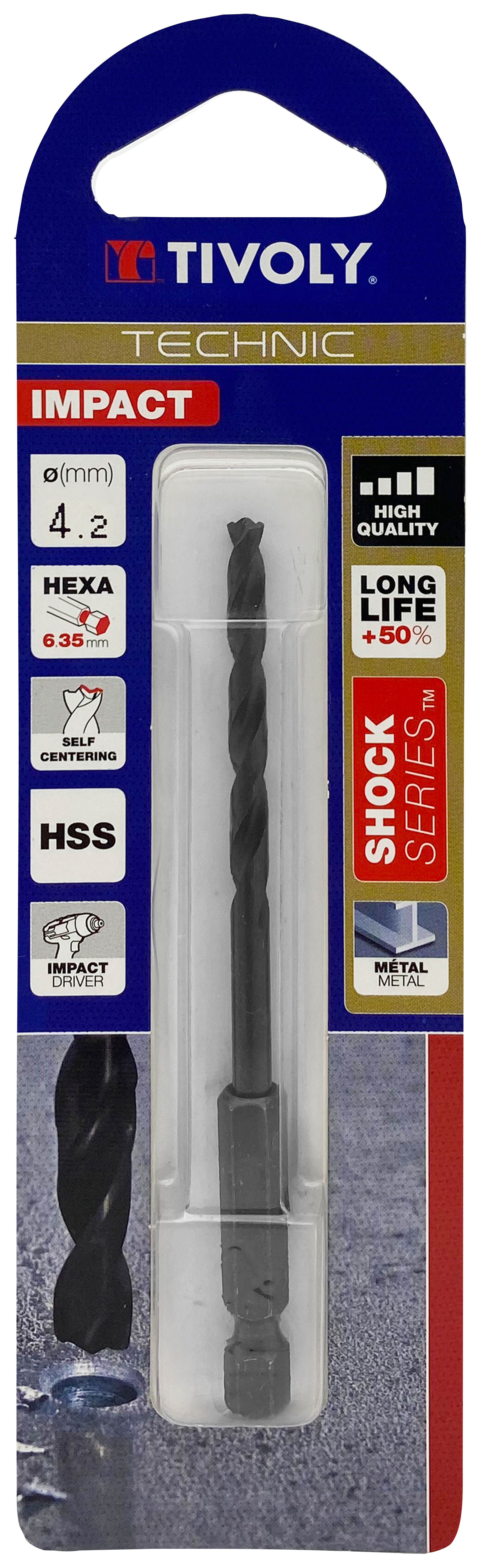 Foret métaux taillé meulé Shock Serie HSS -Revêtu STEAM -Affûtage spécial -Queue hexagonale Ø: 4.2 L: 94 TIVOLY - 11434320420