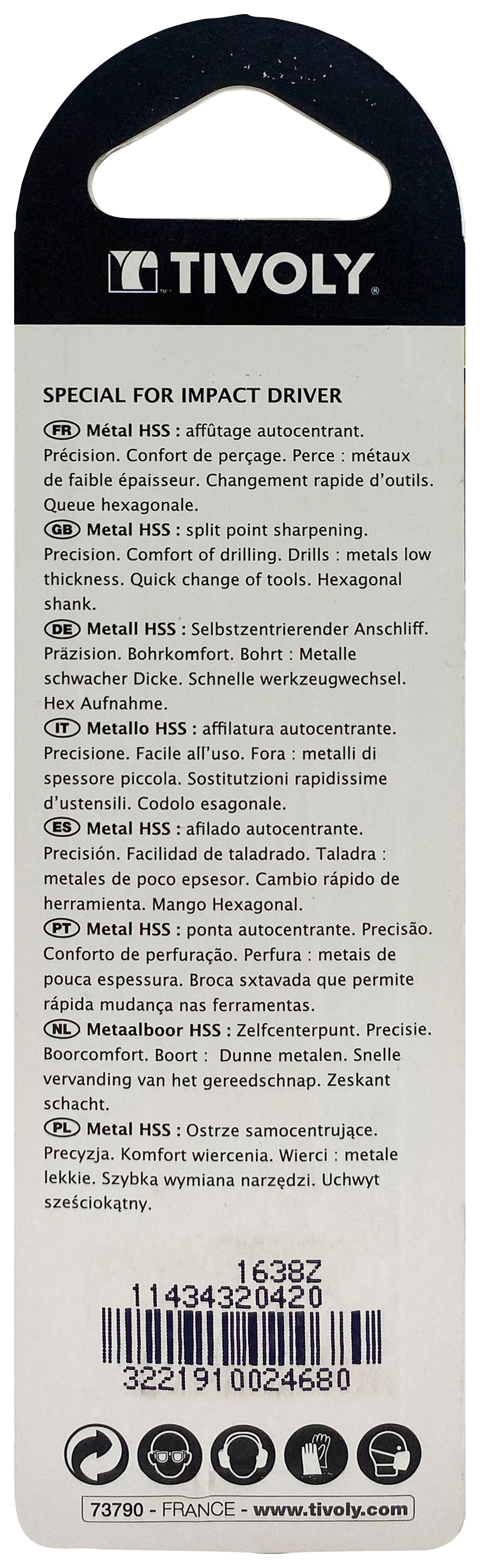 Foret métaux taillé meulé Shock Serie HSS -Revêtu STEAM -Affûtage spécial -Queue hexagonale Ø: 4.2 L: 94 TIVOLY - 11434320420