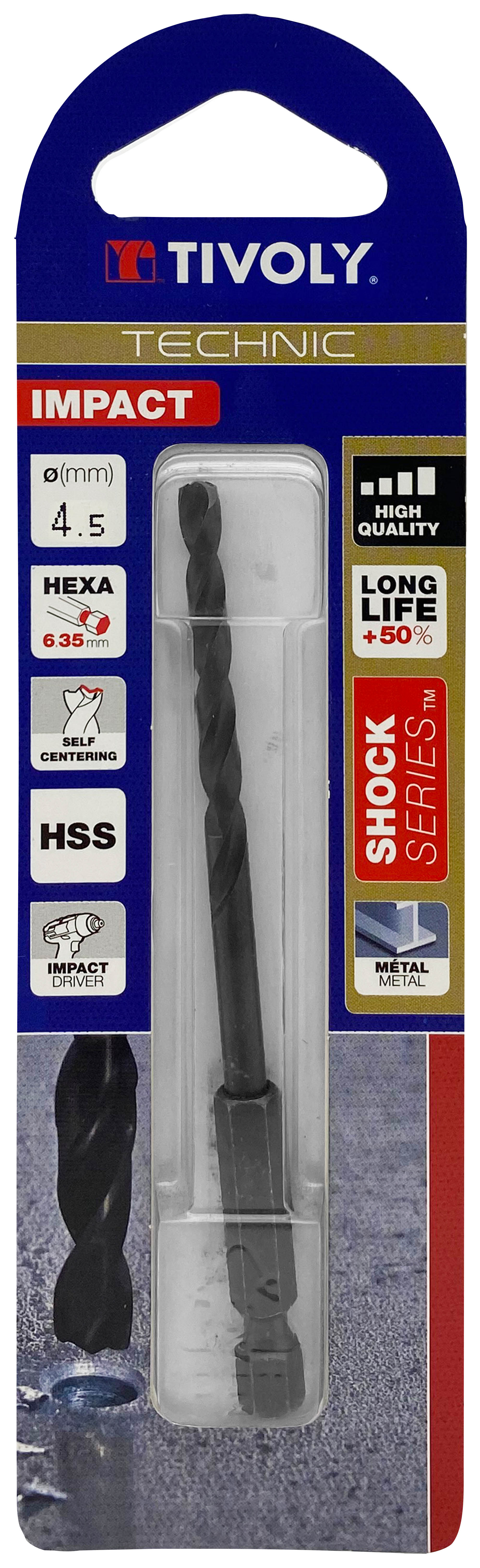 Foret métaux taillé meulé Shock Serie HSS -Revêtu STEAM -Affûtage spécial -Queue hexagonale Ø: 4.5 L: 99 TIVOLY - 11434320450