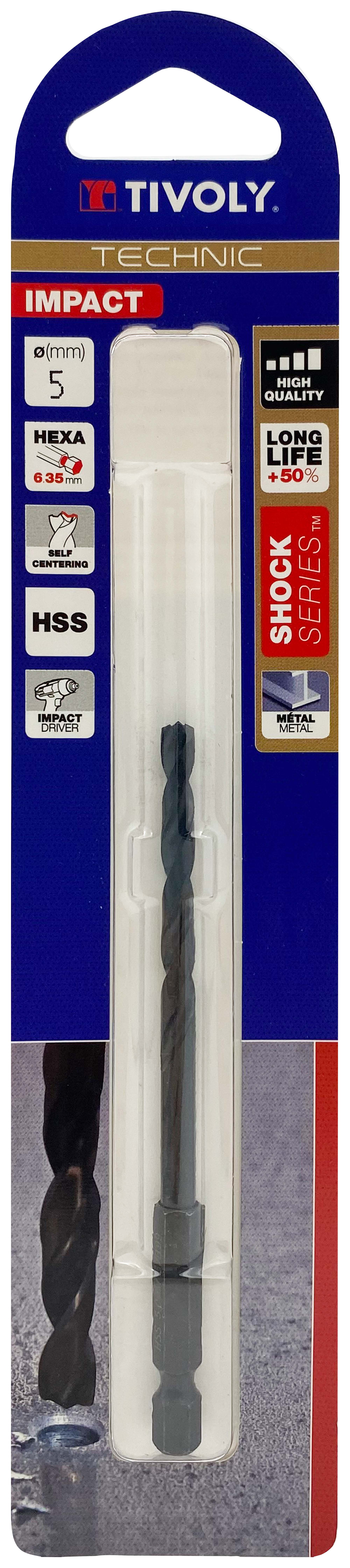 Foret métaux taillé meulé Shock Serie HSS -Revêtu STEAM -Affûtage spécial -Queue hexagonale Ø: 5 L: 105 TIVOLY - 11434320500