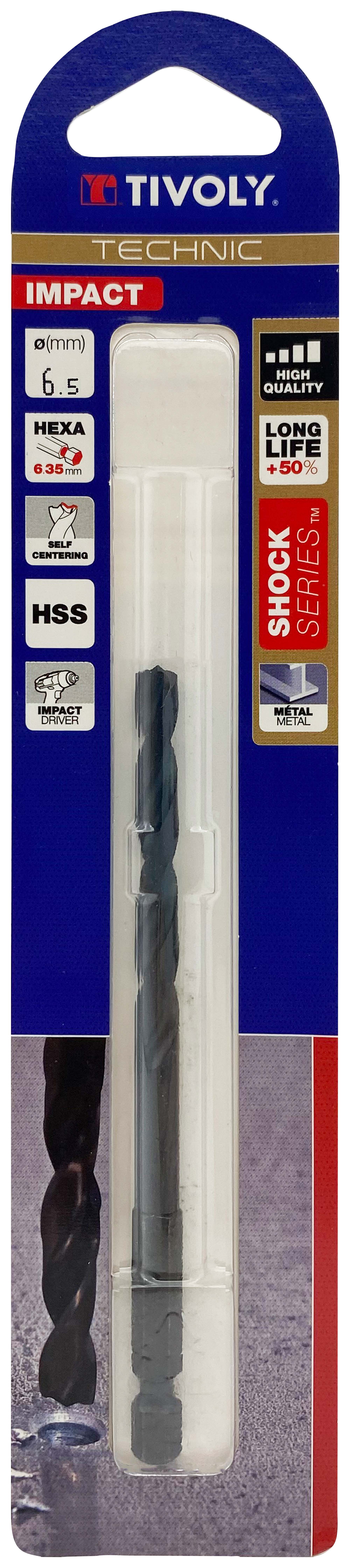 Foret métaux taillé meulé Shock Serie HSS -Revêtu STEAM -Affûtage spécial -Queue hexagonale Ø: 6.5 L: 112 TIVOLY - 11434320650