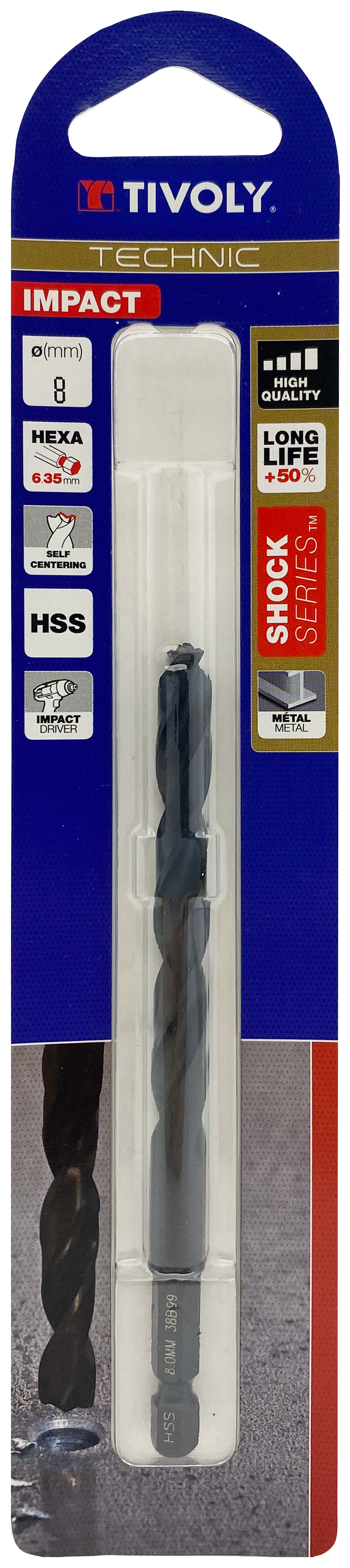 Foret métaux taillé meulé Shock Serie HSS -Revêtu STEAM -Affûtage spécial -Queue hexagonale Ø: 8 L: 117 TIVOLY - 11434320800