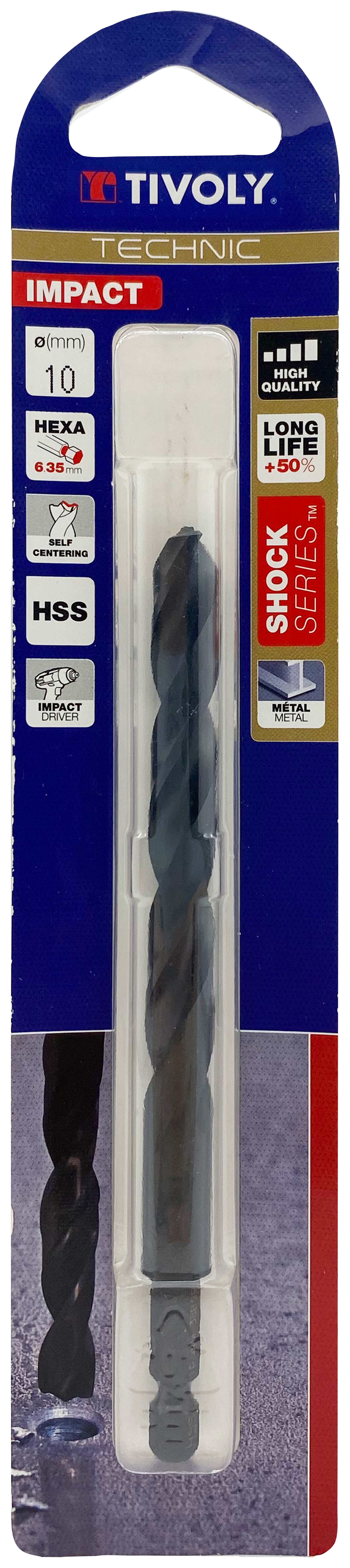 Foret métaux taillé meulé Shock Serie HSS -Revêtu STEAM -Affûtage spécial -Queue hexagonale Ø: 10 L: 133 TIVOLY - 11434321000