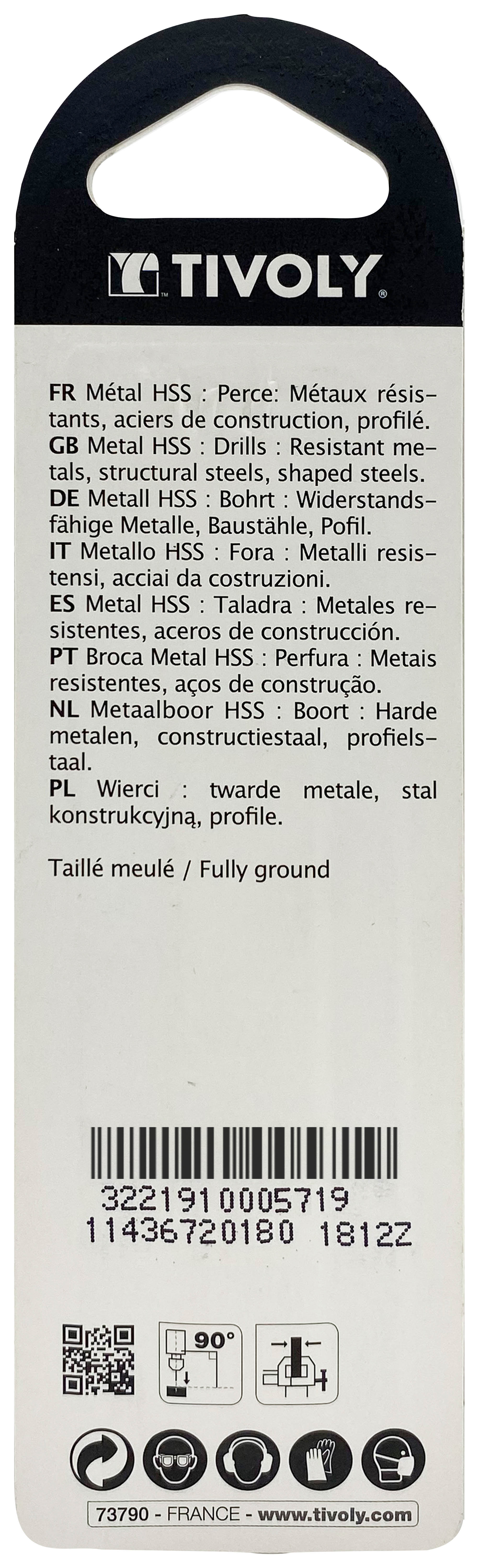 Foret métaux taillé meulé HSS -Revêtu STEAM -DIN338 -h8 -Pointe en croix Ø: 1.8 L: 46 TIVOLY - 11436720180