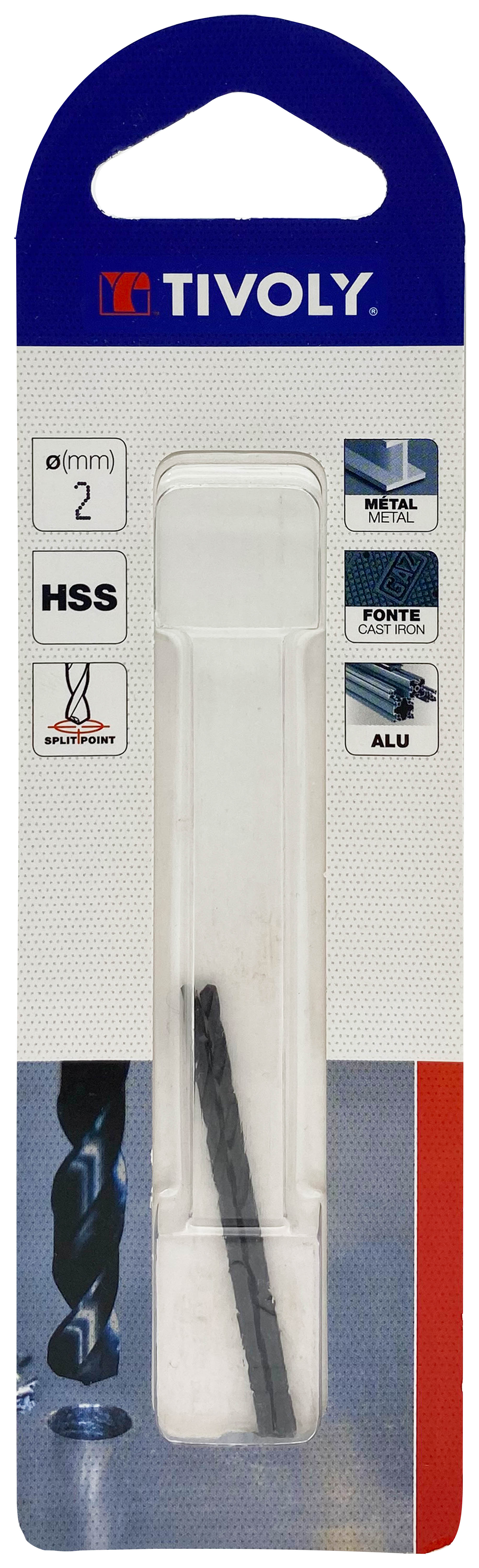 Foret métaux taillé meulé HSS -Revêtu STEAM -DIN338 -h8 -Pointe en croix Ø: 2 L: 49 TIVOLY - 11436720200