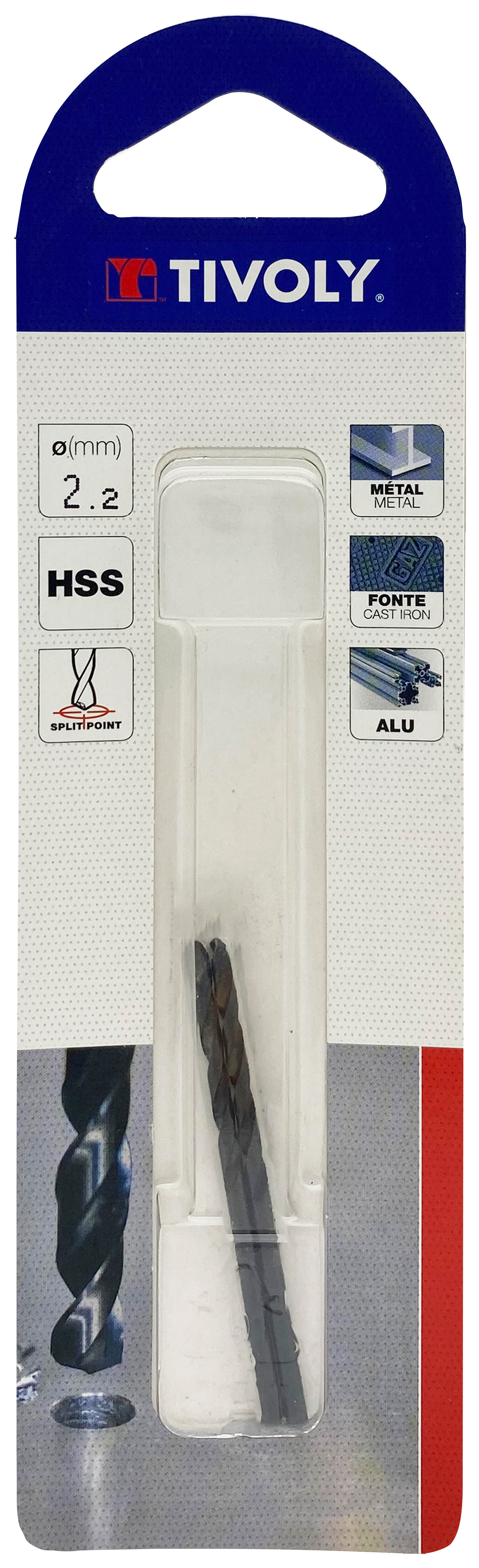 Foret métaux taillé meulé HSS -Revêtu STEAM -DIN338 -h8 -Pointe en croix Ø: 2.2 L: 53 TIVOLY - 11436720220