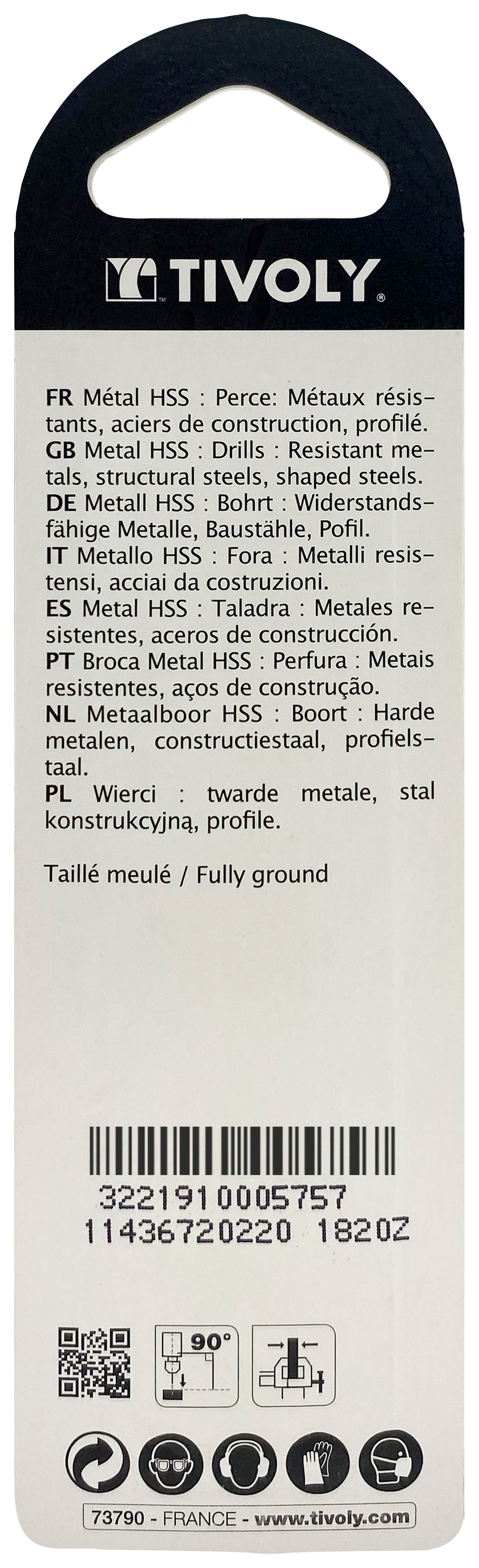 Foret métaux taillé meulé HSS -Revêtu STEAM -DIN338 -h8 -Pointe en croix Ø: 2.2 L: 53 TIVOLY - 11436720220