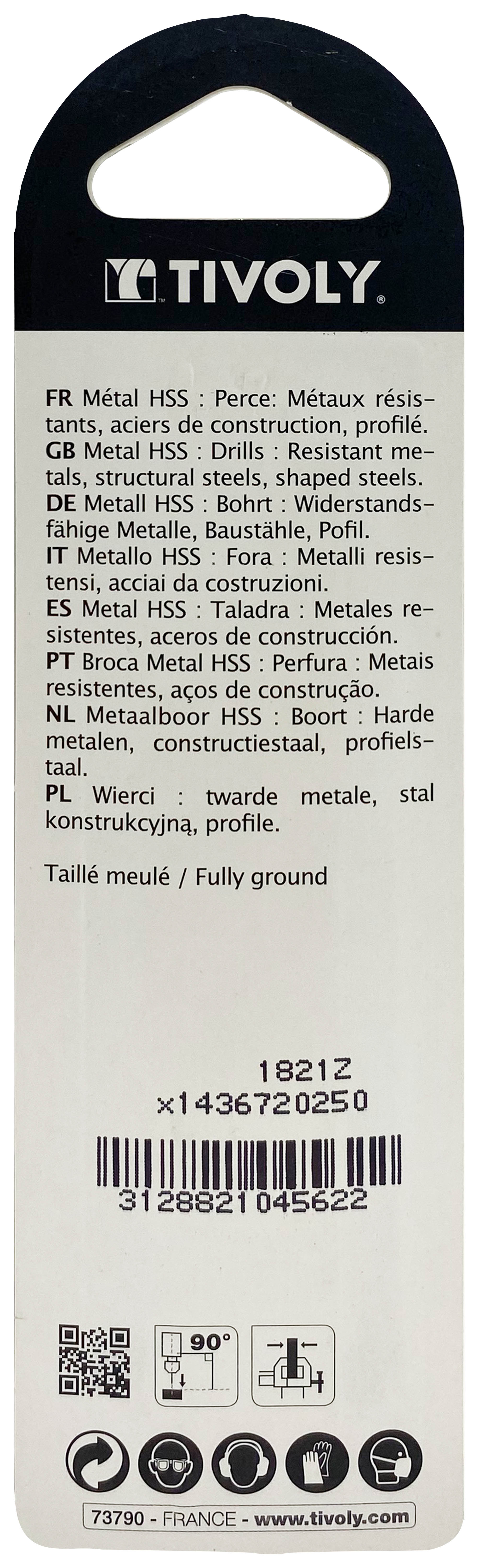 Foret métaux taillé meulé HSS -Revêtu STEAM -DIN338 -h8 -Pointe en croix Ø: 2.5 L: 57 TIVOLY - 11436720250