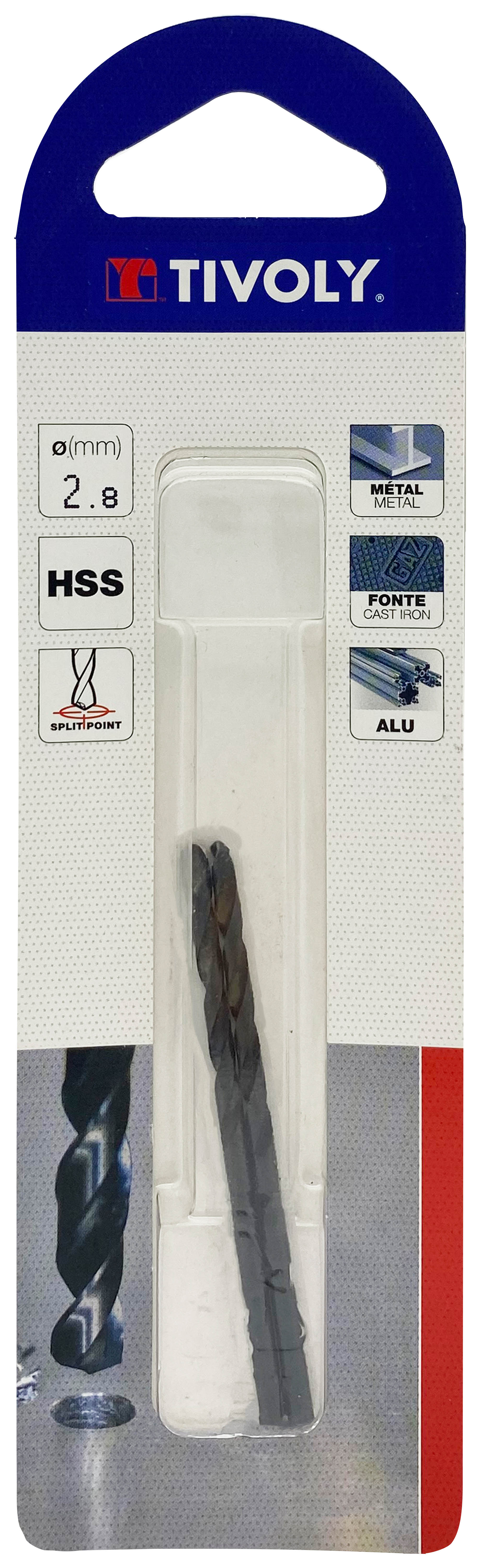 Foret métaux taillé meulé HSS -Revêtu STEAM -DIN338 -h8 -Pointe en croix Ø: 2.8 L: 61 TIVOLY - 11436720280