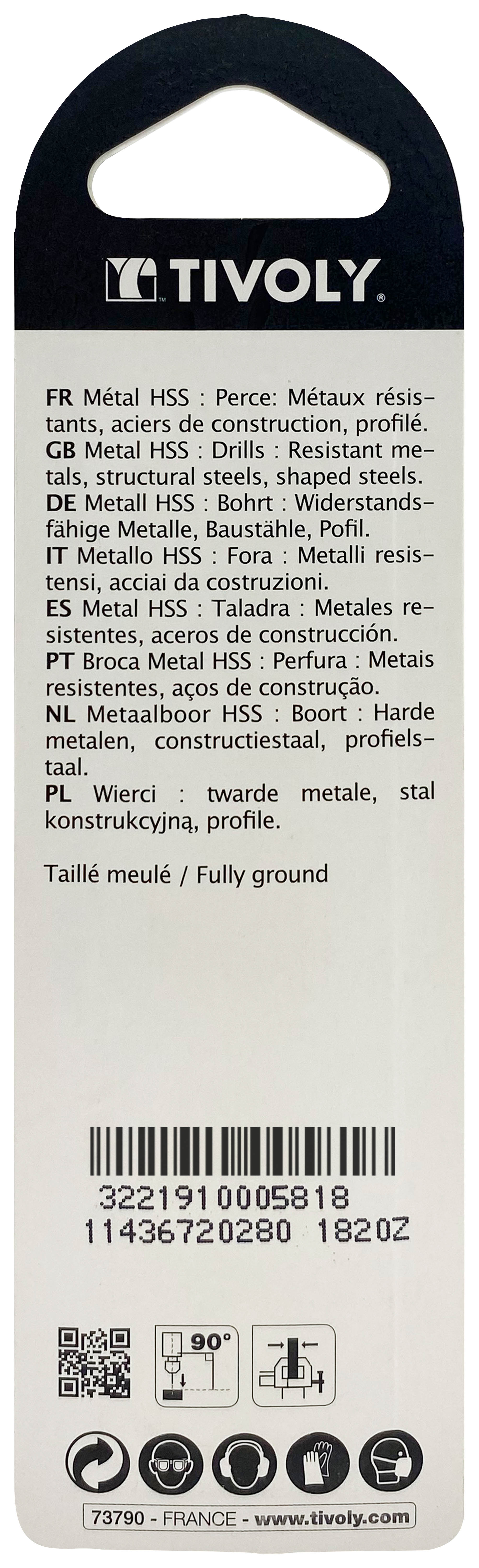 Foret métaux taillé meulé HSS -Revêtu STEAM -DIN338 -h8 -Pointe en croix Ø: 2.8 L: 61 TIVOLY - 11436720280