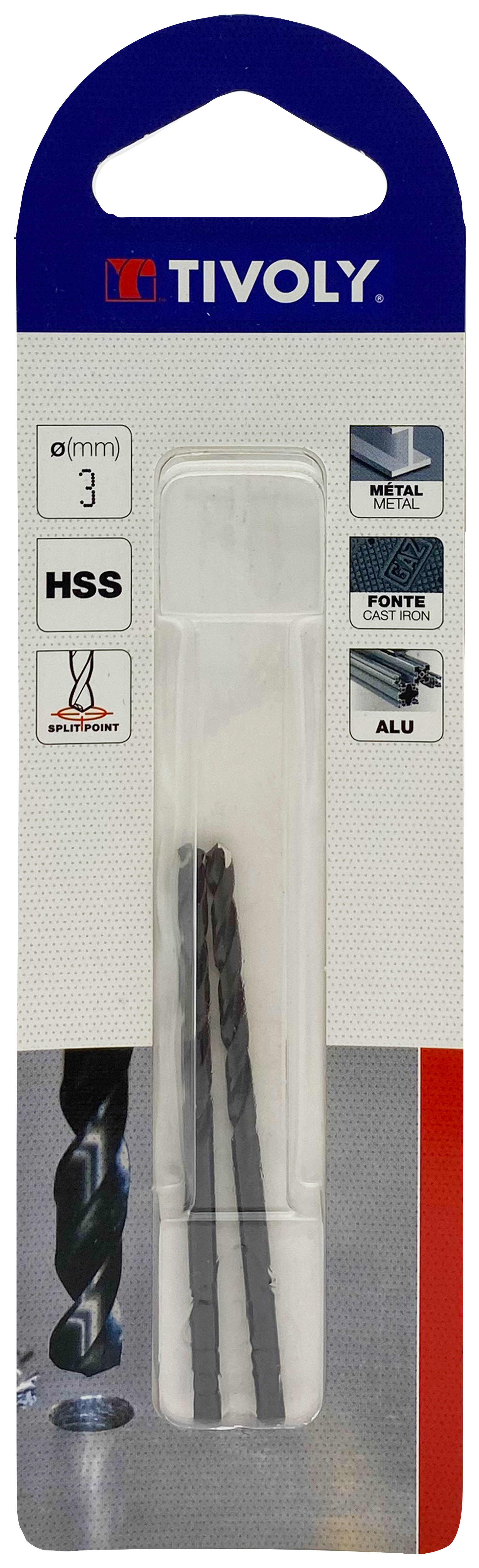 Foret métaux taillé meulé HSS -Revêtu STEAM -DIN338 -h8 -Pointe en croix Ø: 3 L: 61 TIVOLY - 11436720300