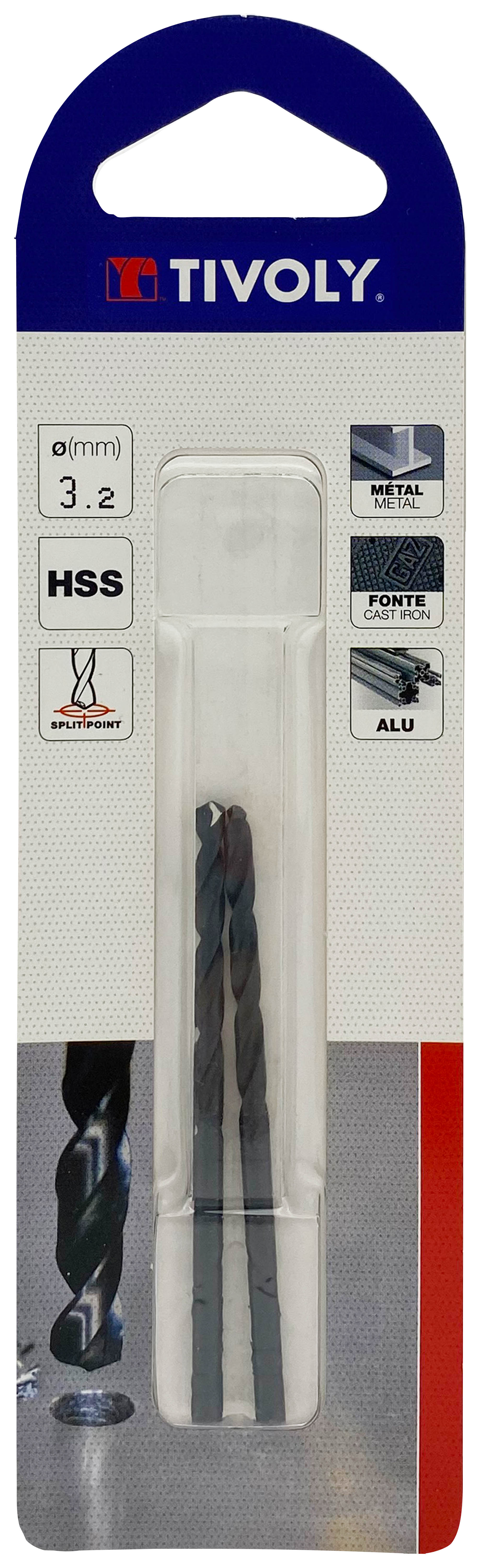 Foret métaux taillé meulé HSS -Revêtu STEAM -DIN338 -h8 -Pointe en croix Ø: 3.2 L: 65 TIVOLY - 11436720320