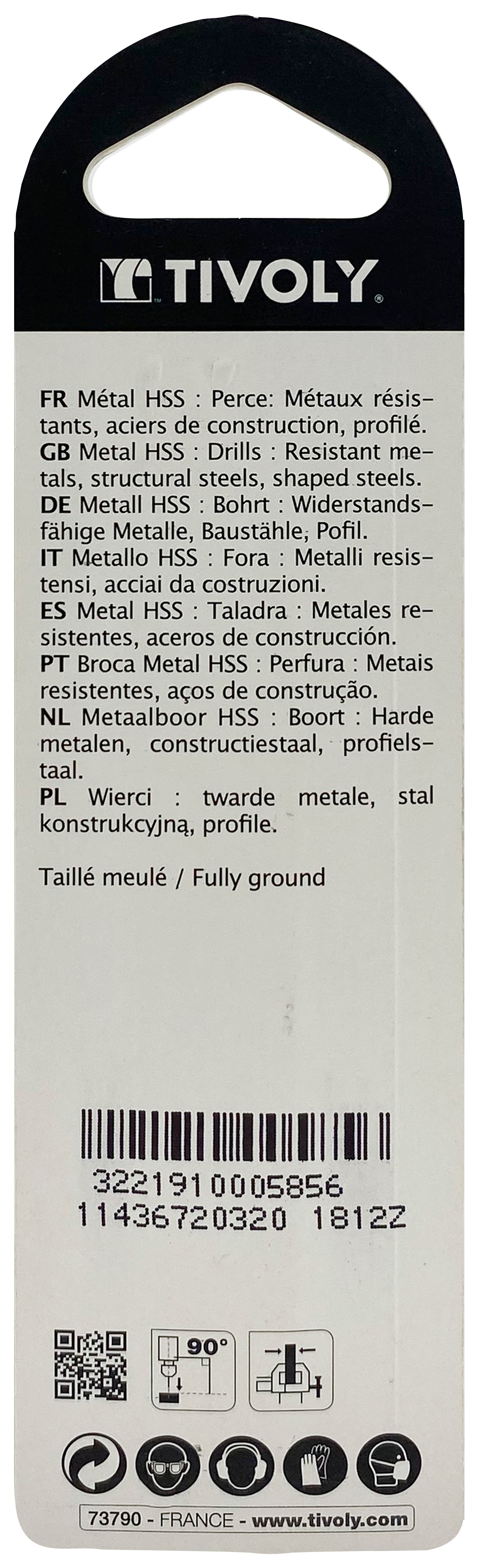 Foret métaux taillé meulé HSS -Revêtu STEAM -DIN338 -h8 -Pointe en croix Ø: 3.2 L: 65 TIVOLY - 11436720320