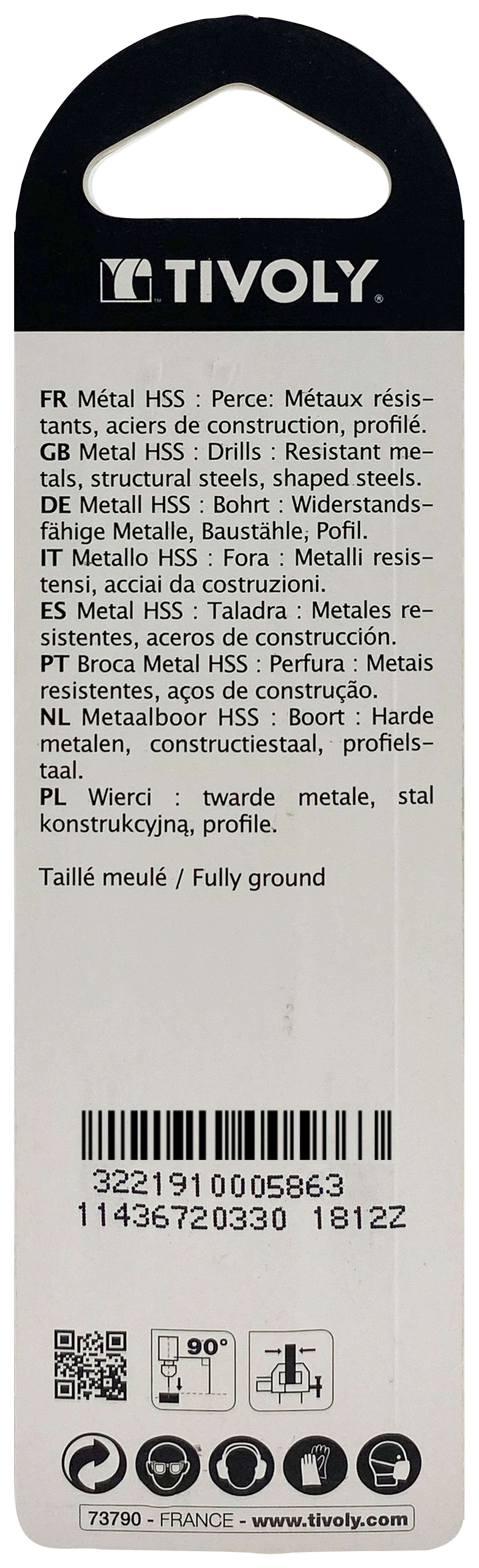 Foret métaux taillé meulé HSS -Revêtu STEAM -DIN338 -h8 -Pointe en croix Ø: 3.3 L: 65 TIVOLY - 11436720330