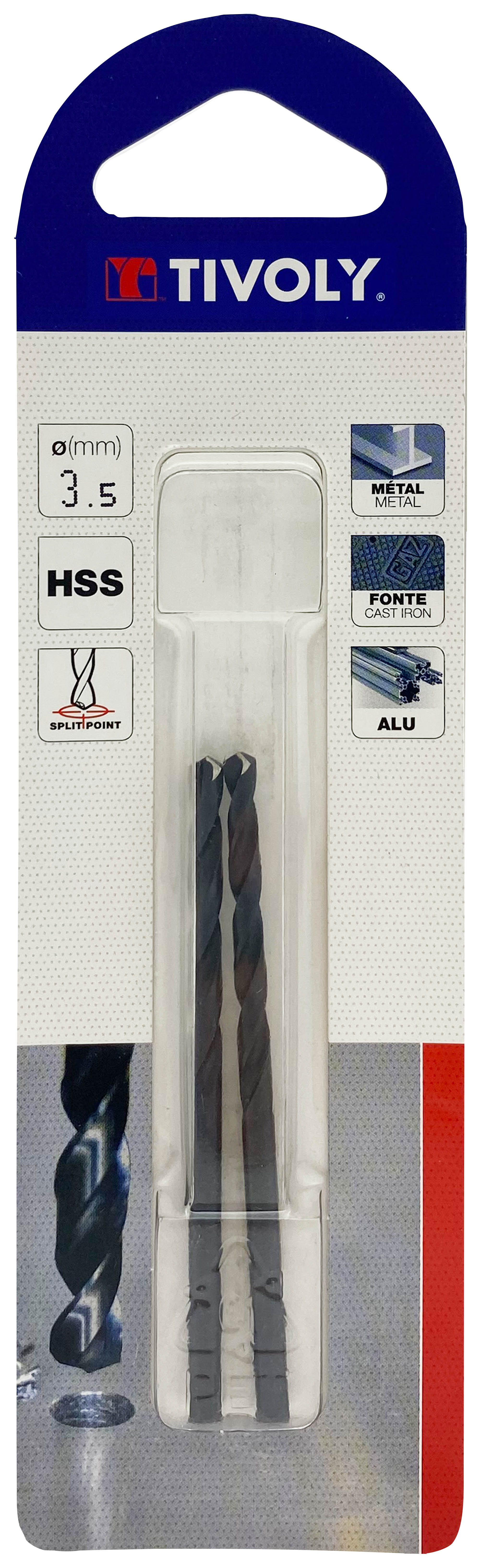 Foret métaux taillé meulé HSS -Revêtu STEAM -DIN338 -h8 -Pointe en croix Ø: 3.5 L: 70 TIVOLY - 11436720350