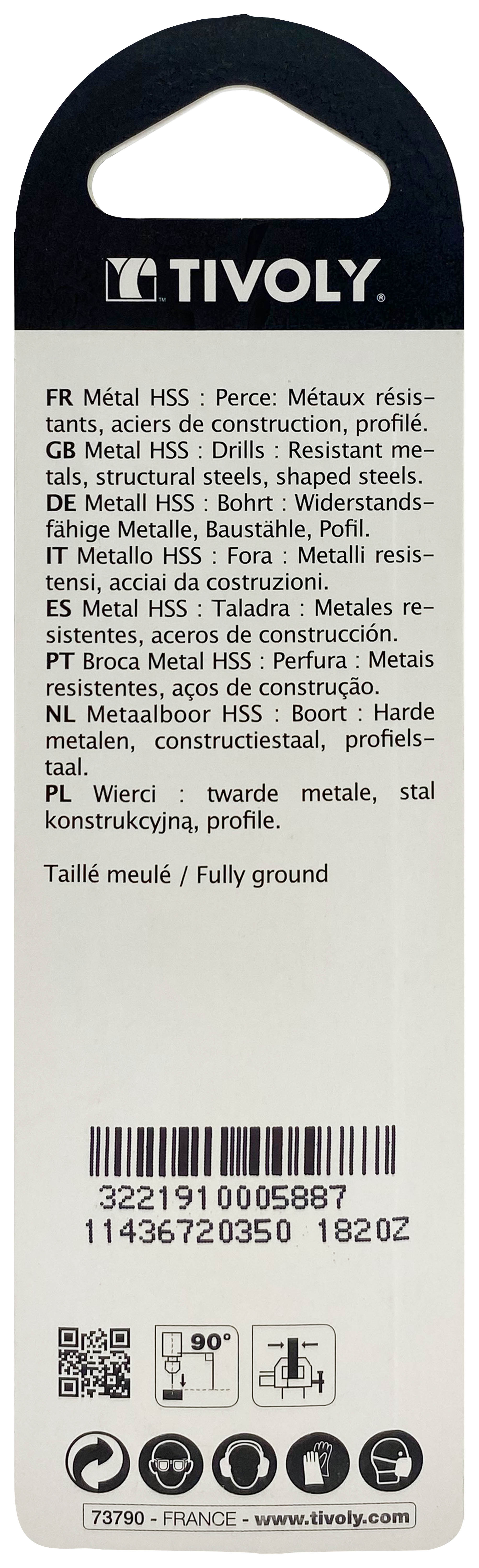 Foret métaux taillé meulé HSS -Revêtu STEAM -DIN338 -h8 -Pointe en croix Ø: 3.5 L: 70 TIVOLY - 11436720350
