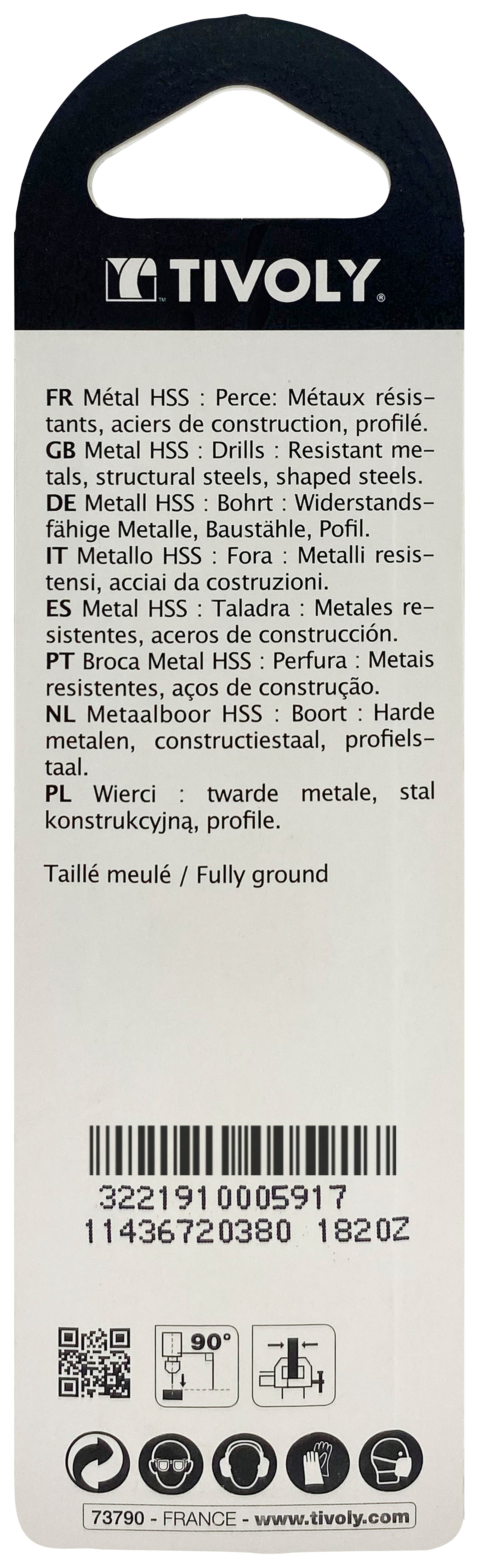 Foret métaux taillé meulé HSS -Revêtu STEAM -DIN338 -h8 -Pointe en croix Ø: 3.8 L: 75 TIVOLY - 11436720380