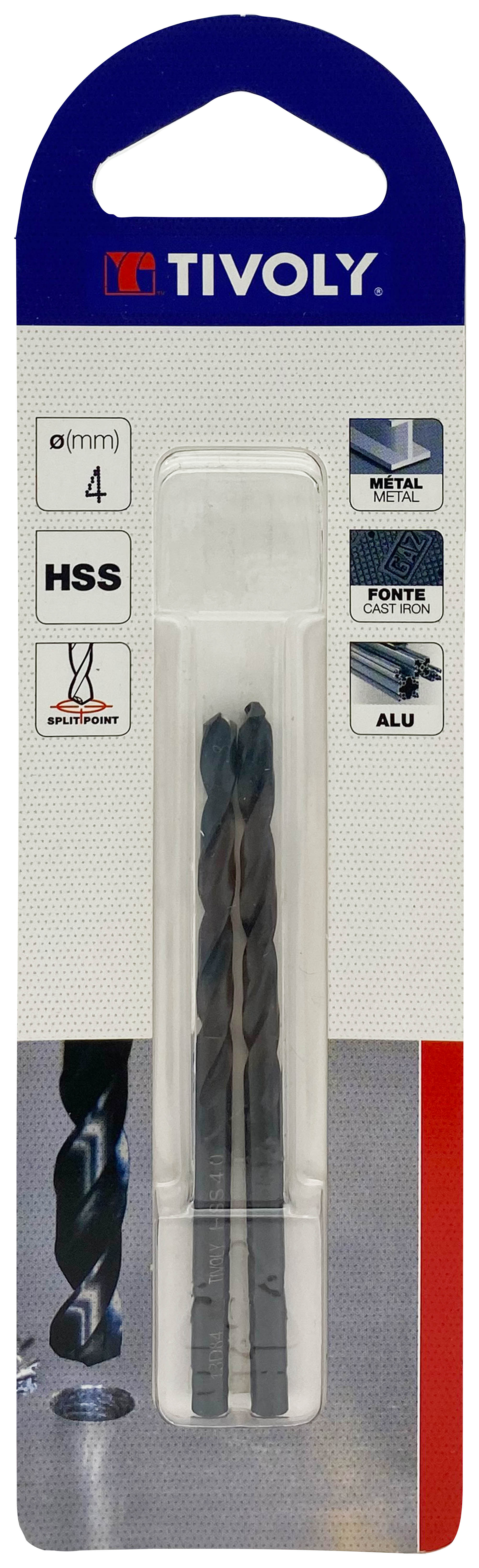 Foret métaux taillé meulé HSS -Revêtu STEAM -DIN338 -h8 -Pointe en croix Ø: 4 L: 75 TIVOLY - 11436720400