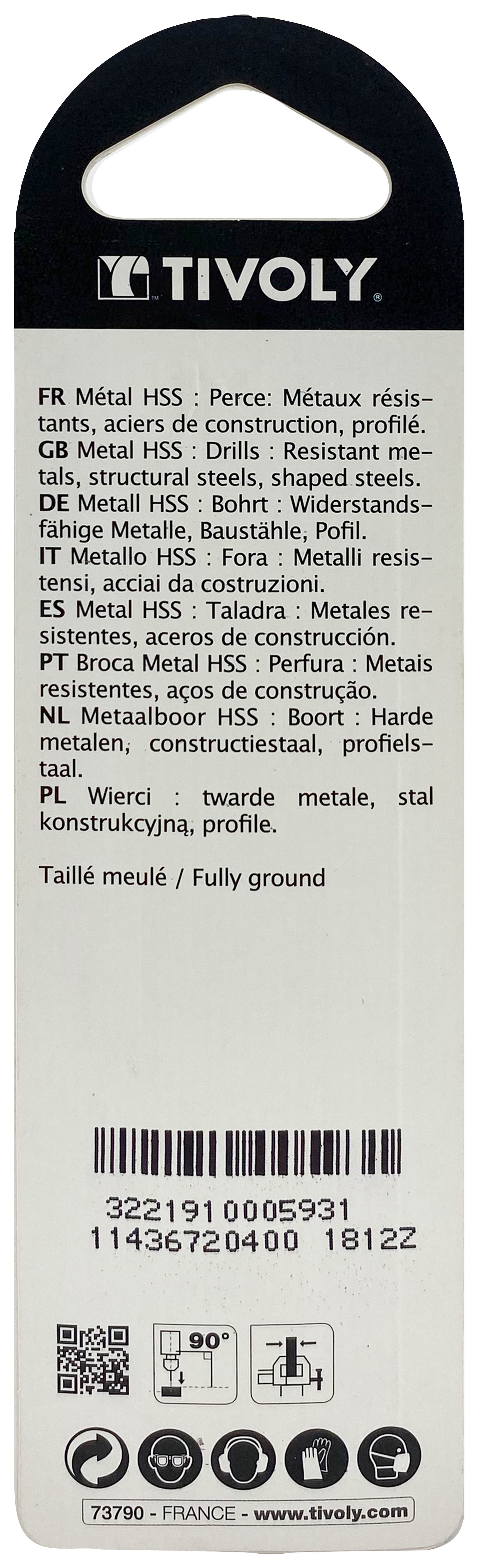 Foret métaux taillé meulé HSS -Revêtu STEAM -DIN338 -h8 -Pointe en croix Ø: 4 L: 75 TIVOLY - 11436720400