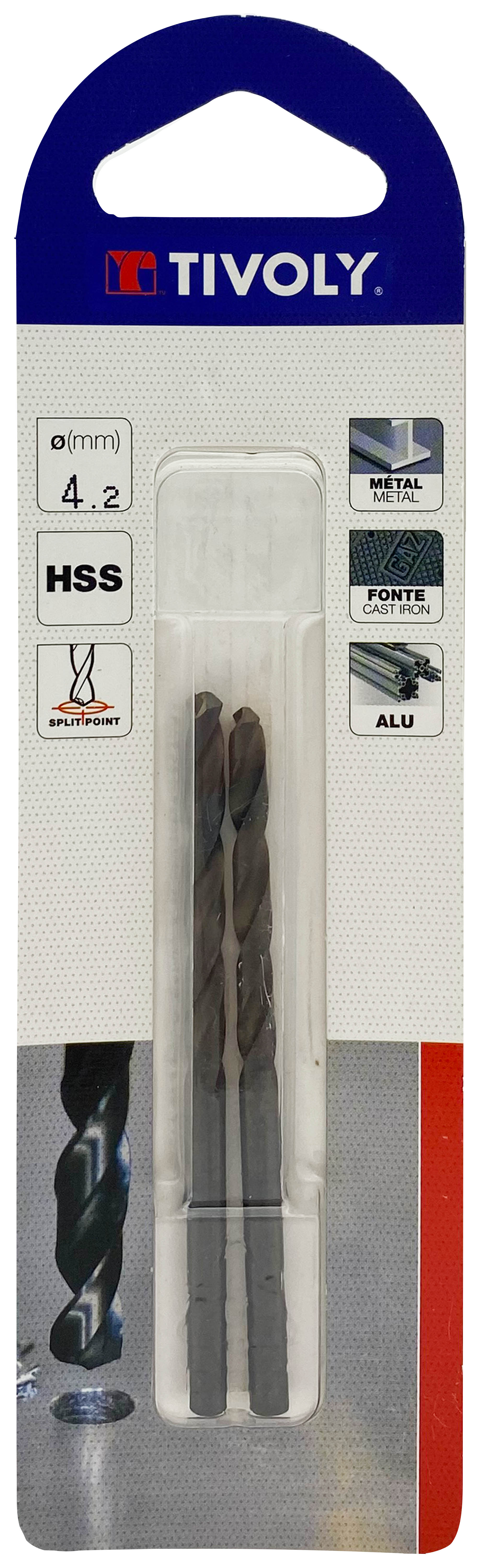 Foret métaux taillé meulé HSS -Revêtu STEAM -DIN338 -h8 -Pointe en croix Ø: 4.2 L: 75 TIVOLY - 11436720420