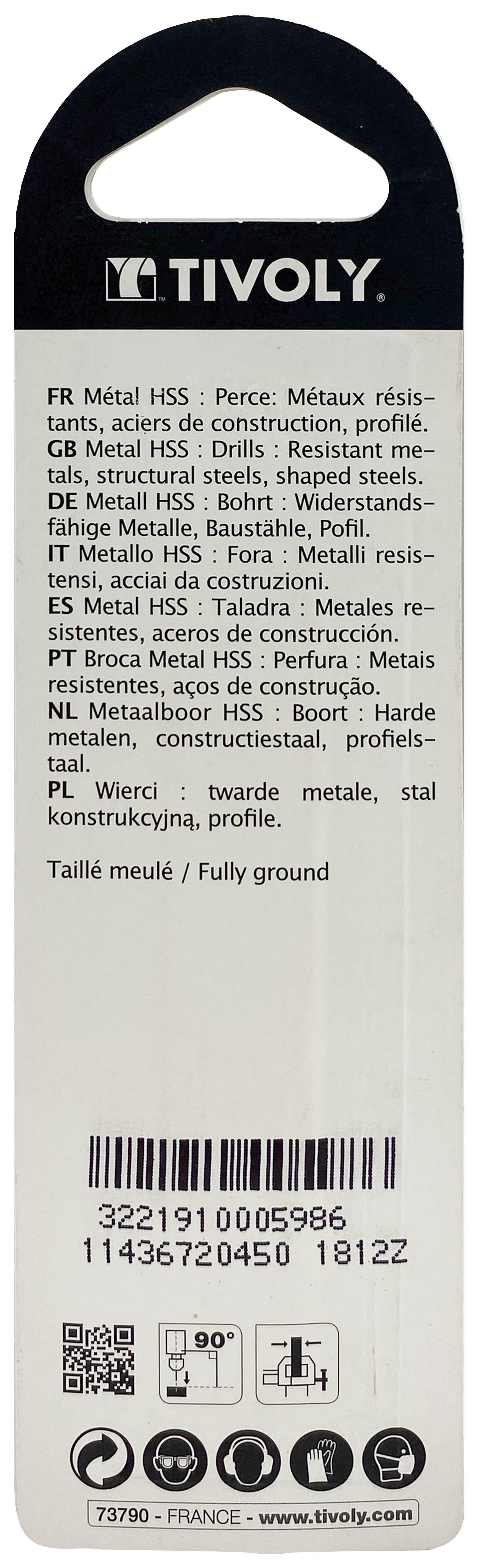 Foret métaux taillé meulé HSS -Revêtu STEAM -DIN338 -h8 -Pointe en croix Ø: 4.5 L: 80 TIVOLY - 11436720450