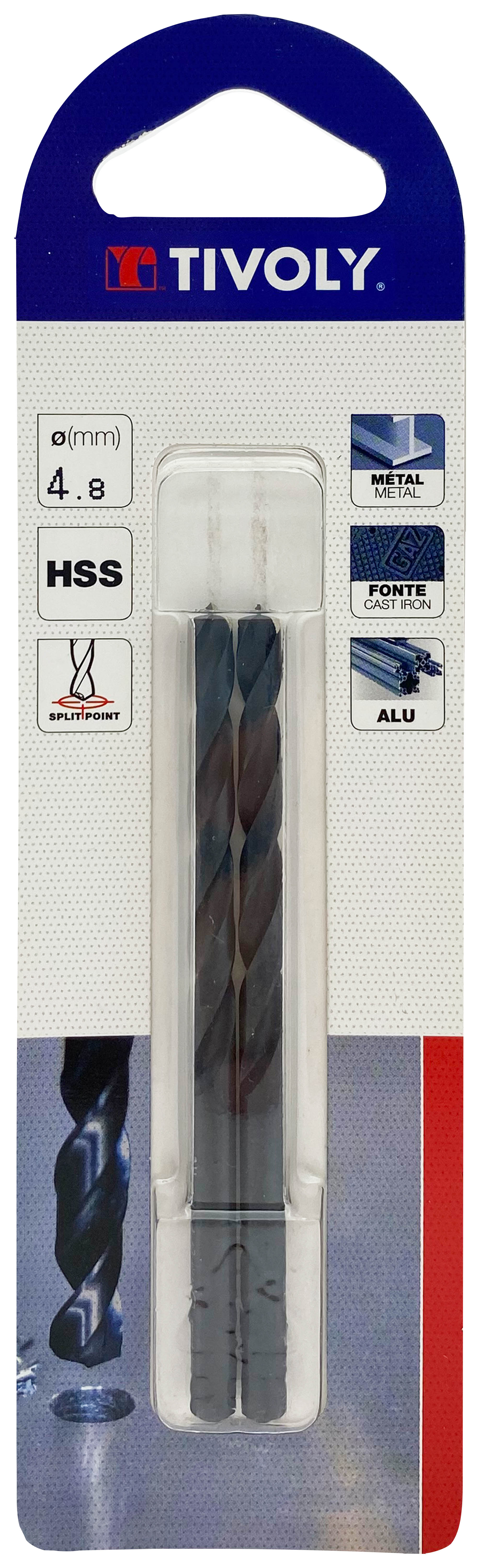 Foret métaux taillé meulé HSS -Revêtu STEAM -DIN338 -h8 -Pointe en croix Ø: 4.8 L: 86 TIVOLY - 11436720480