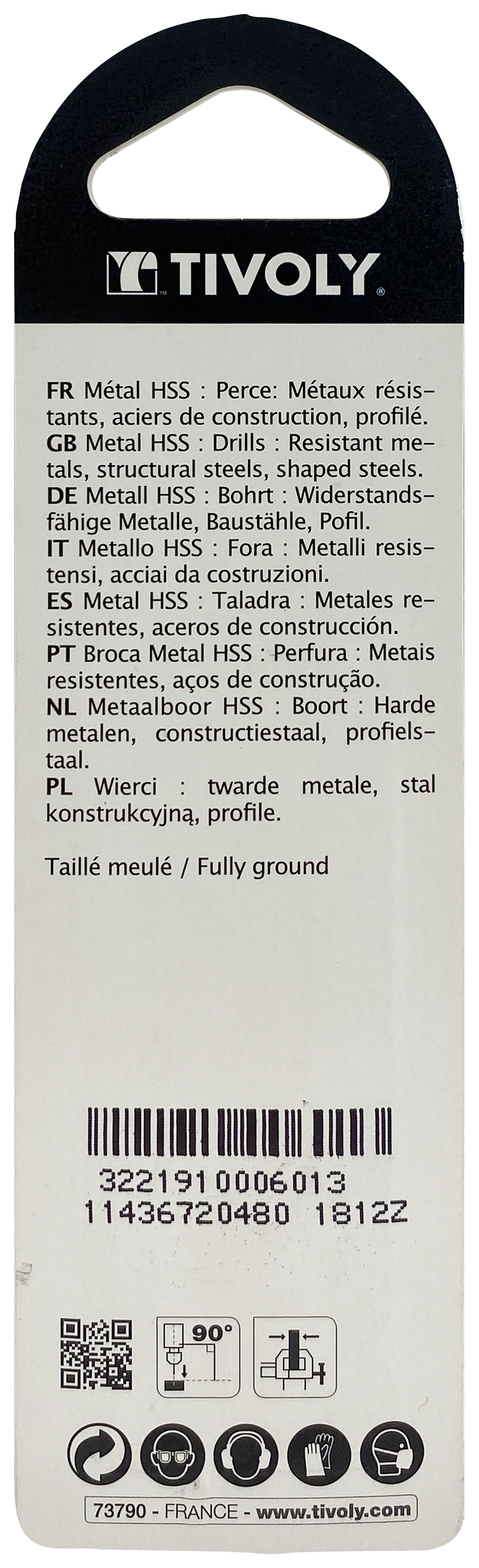 Foret métaux taillé meulé HSS -Revêtu STEAM -DIN338 -h8 -Pointe en croix Ø: 4.8 L: 86 TIVOLY - 11436720480