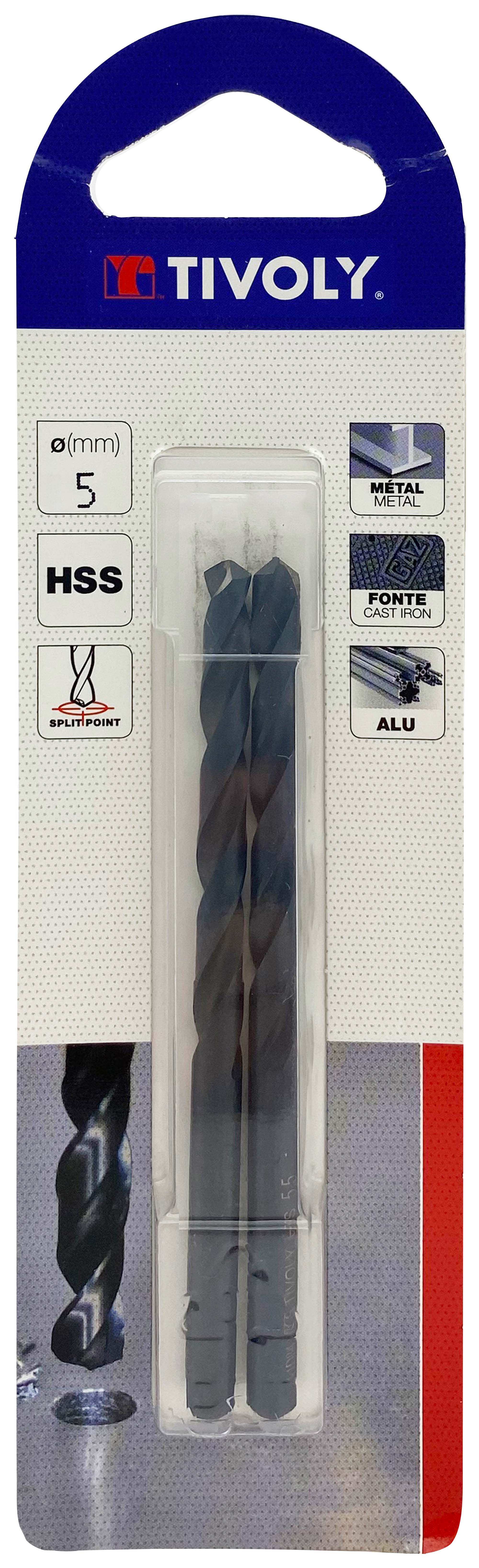 Foret métaux taillé meulé HSS -Revêtu STEAM -DIN338 -h8 -Pointe en croix Ø: 5 L: 86 TIVOLY - 11436720500