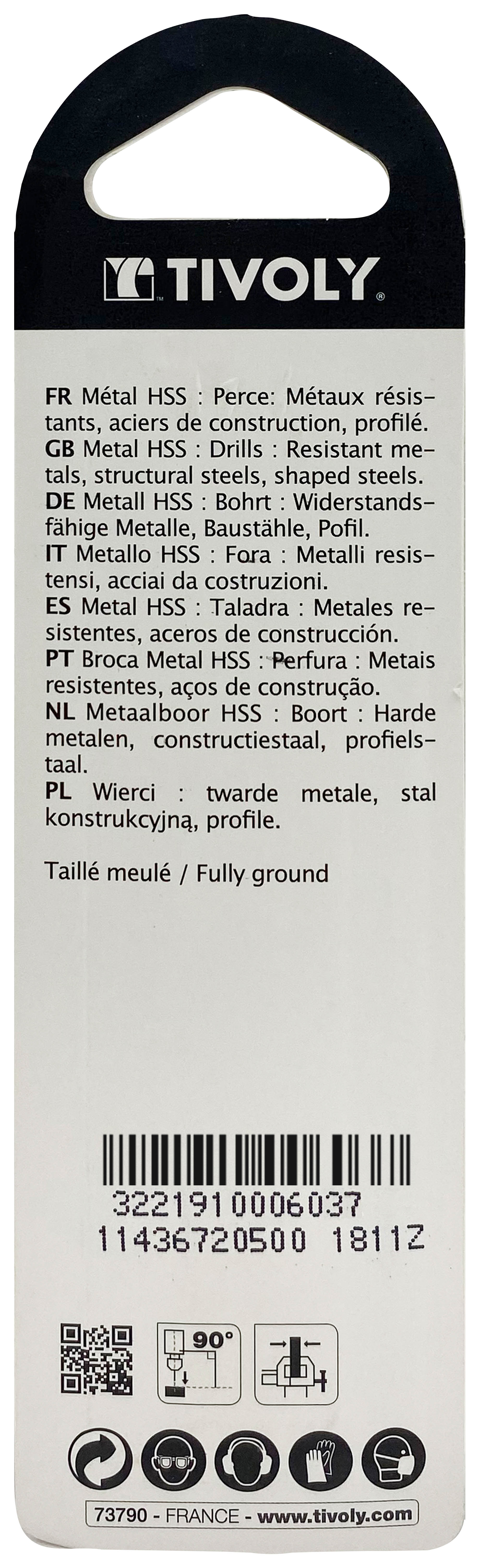 Foret métaux taillé meulé HSS -Revêtu STEAM -DIN338 -h8 -Pointe en croix Ø: 5 L: 86 TIVOLY - 11436720500