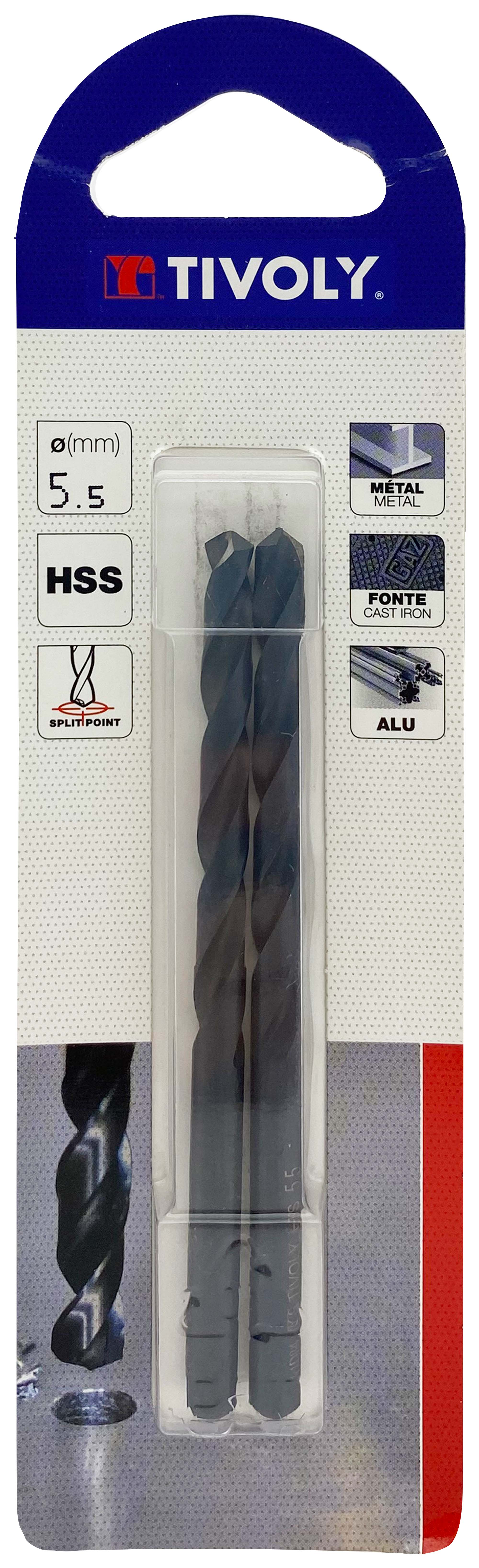 Foret métaux taillé meulé HSS -Revêtu STEAM -DIN338 -h8 -Pointe en croix Ø: 5.5 L: 93 TIVOLY - 11436720550