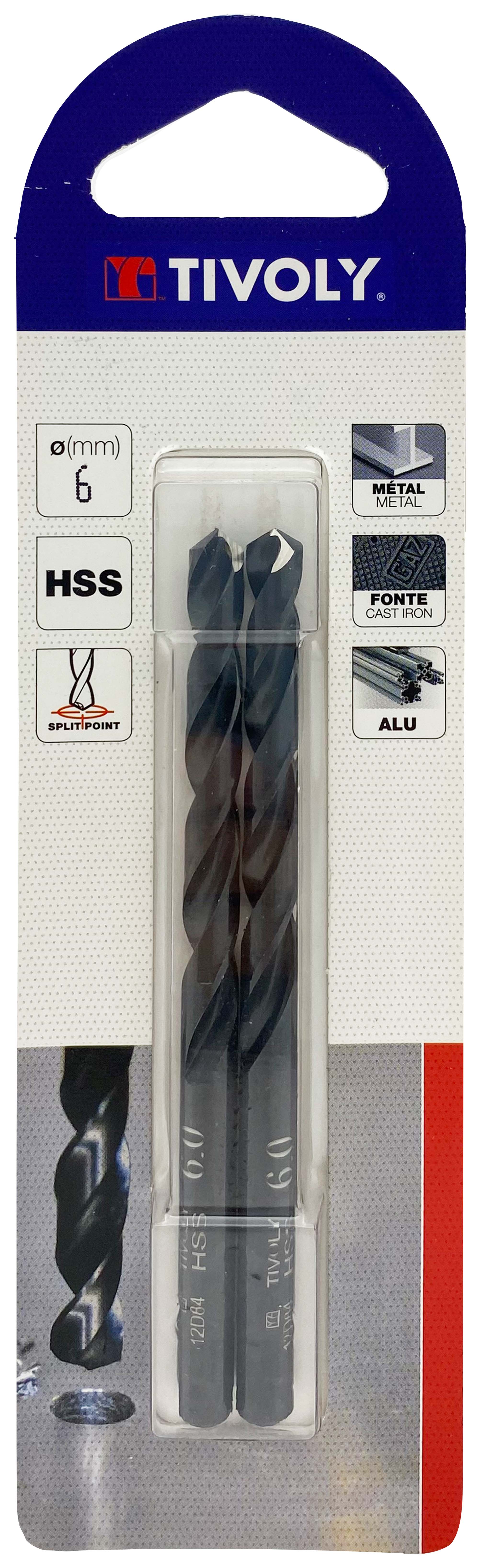 Foret métaux taillé meulé HSS -Revêtu STEAM -DIN338 -h8 -Pointe en croix Ø: 6 L: 93 TIVOLY - 11436720600