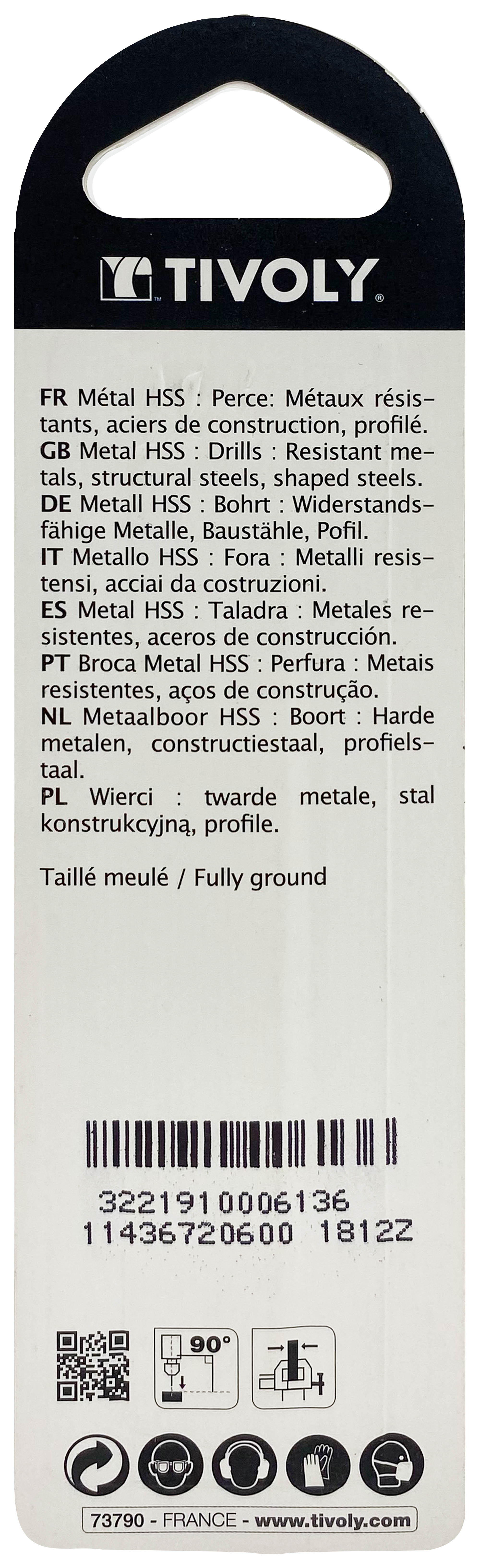 Foret métaux taillé meulé HSS -Revêtu STEAM -DIN338 -h8 -Pointe en croix Ø: 6 L: 93 TIVOLY - 11436720600