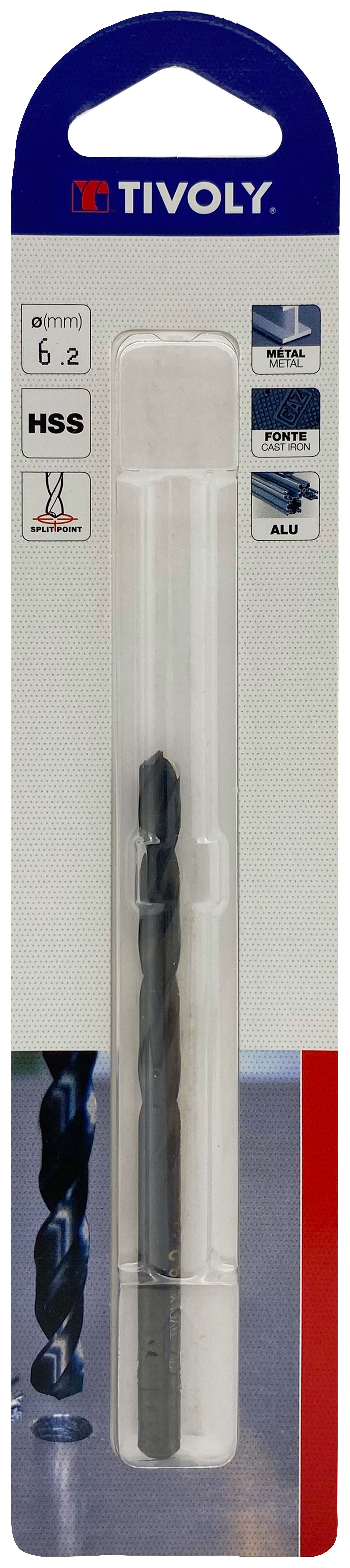 Foret métaux taillé meulé HSS -Revêtu STEAM -DIN338 -h8 -Pointe en croix Ø: 6.2 L: 101 TIVOLY - 11436720620