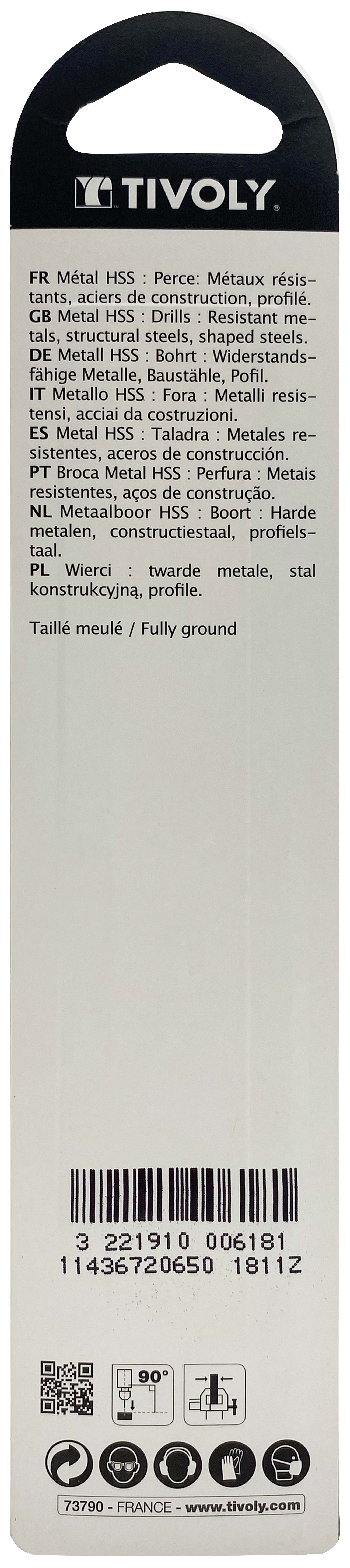 Foret métaux taillé meulé HSS -Revêtu STEAM -DIN338 -h8 -Pointe en croix Ø: 6.5 L: 101 TIVOLY - 11436720650