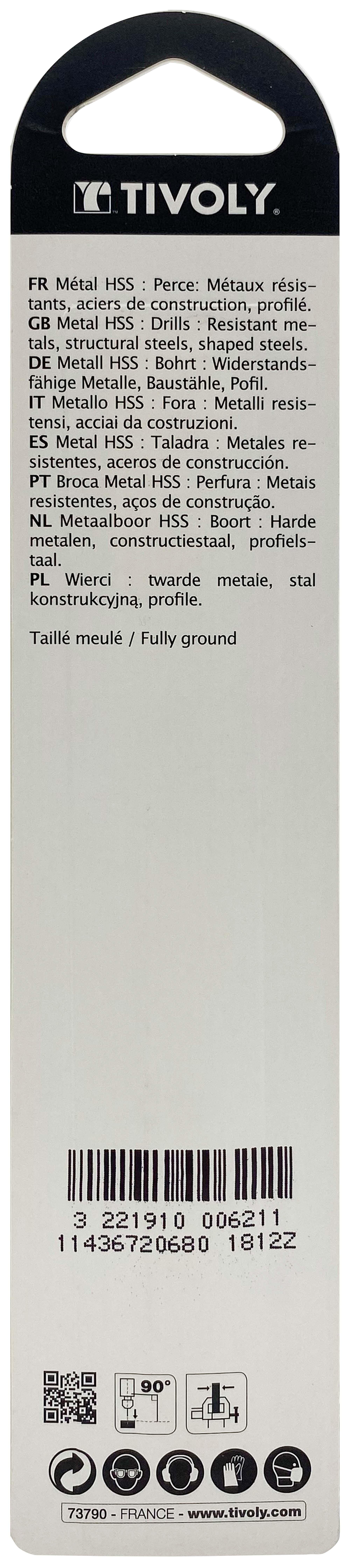 Foret métaux taillé meulé HSS -Revêtu STEAM -DIN338 -h8 -Pointe en croix Ø: 6.8 L: 109 TIVOLY - 11436720680